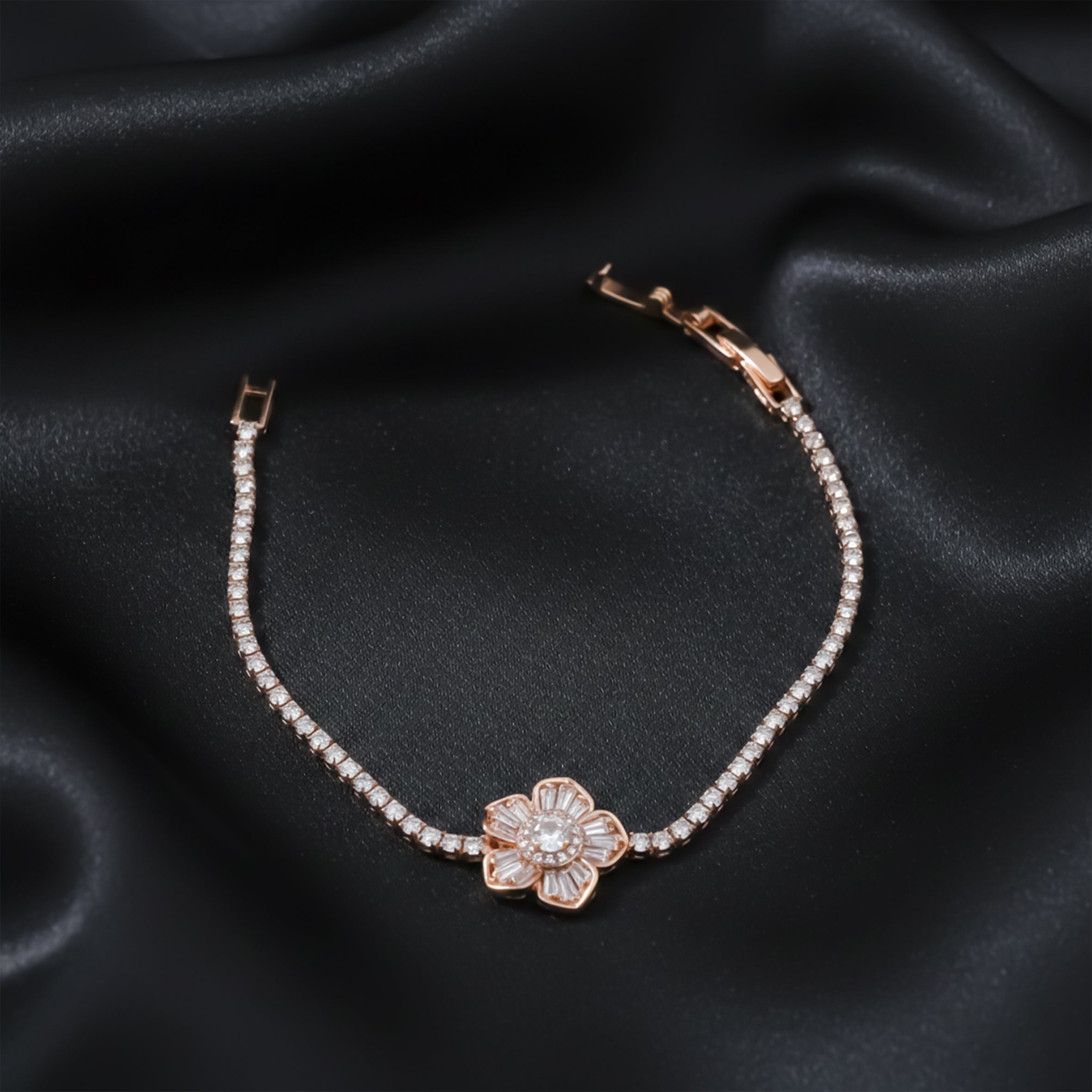 Rose Gold Radiant Blossom Tennis Bracelet GWB -96
