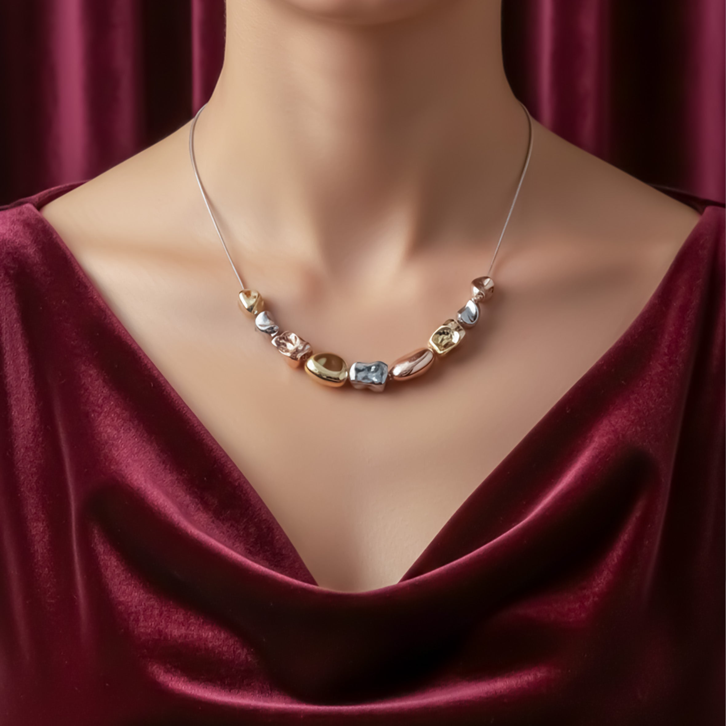 Gold, Silver & Rose Gold Charm Necklace GWN -65