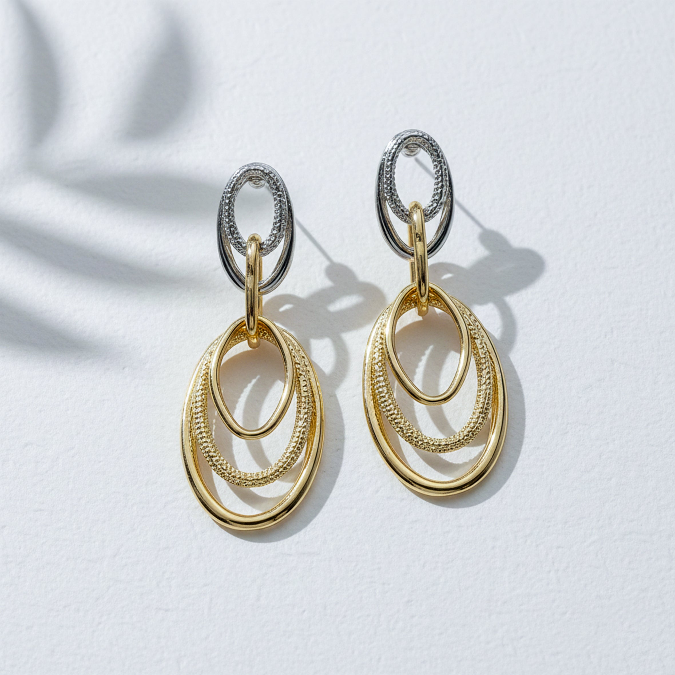 Eclipse Layered Two-Tone Oval Drop Earrings GWE -57