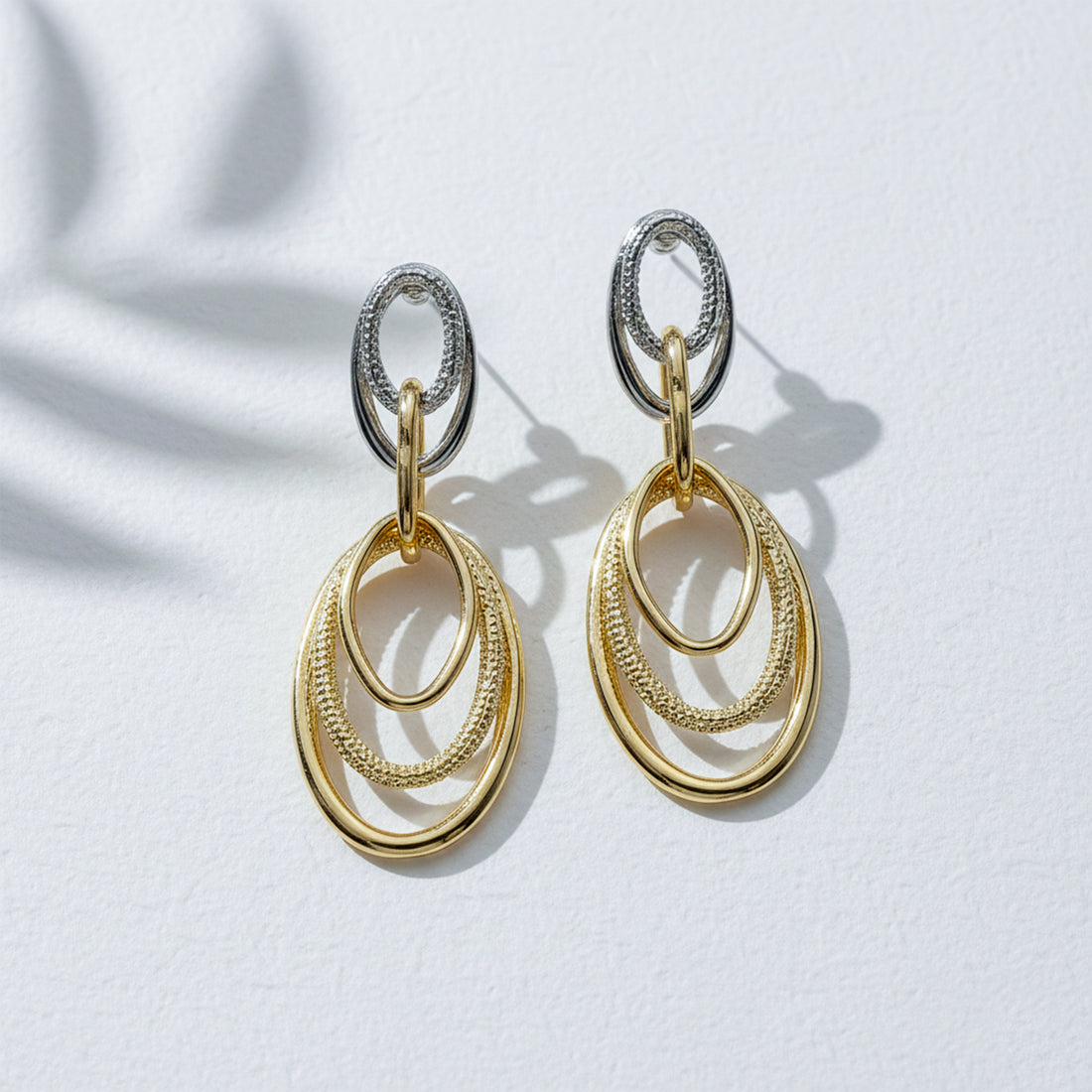 Eclipse Layered Two-Tone Oval Drop Earrings GWE -57