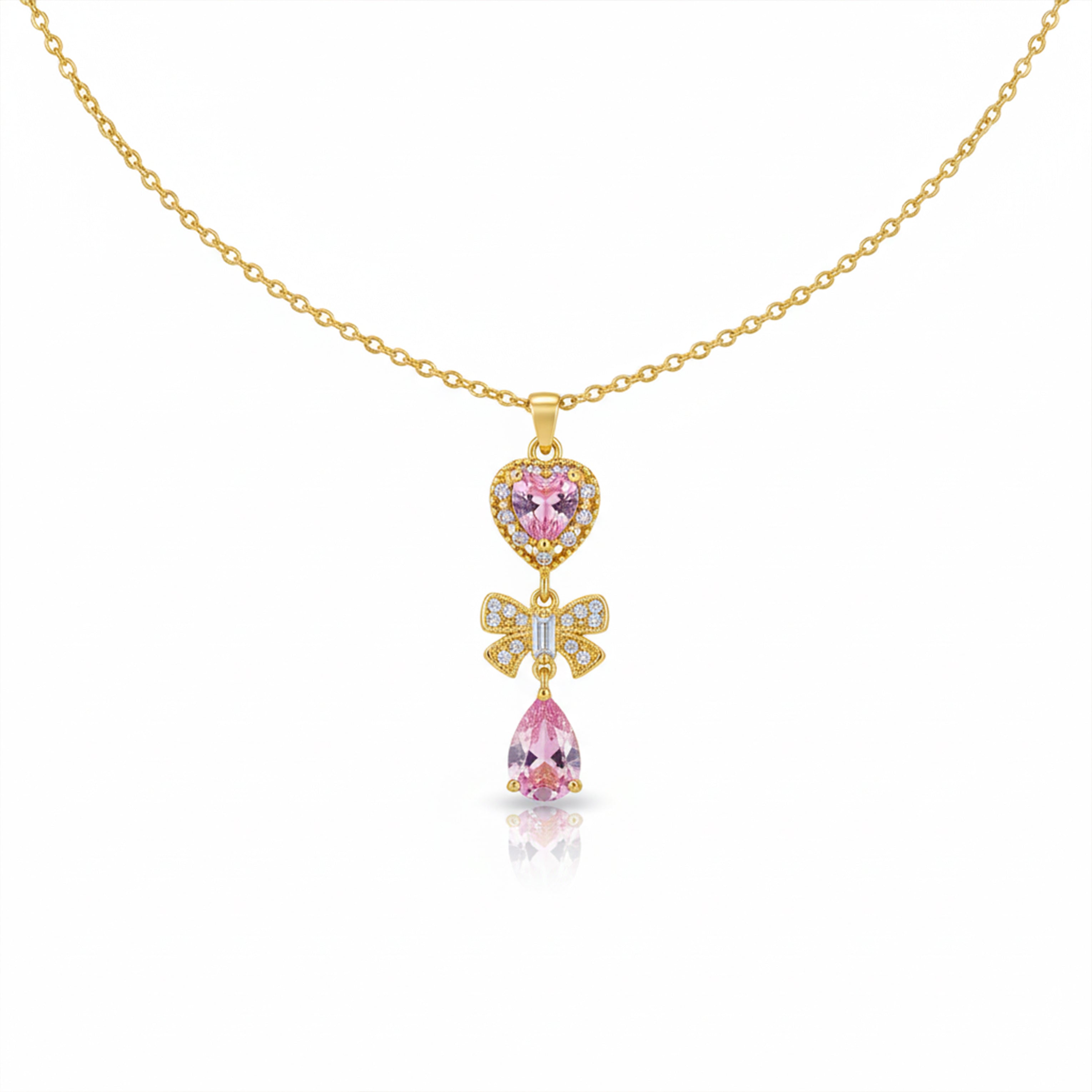 Heart Bow Drop Pendant Necklace GWN -124