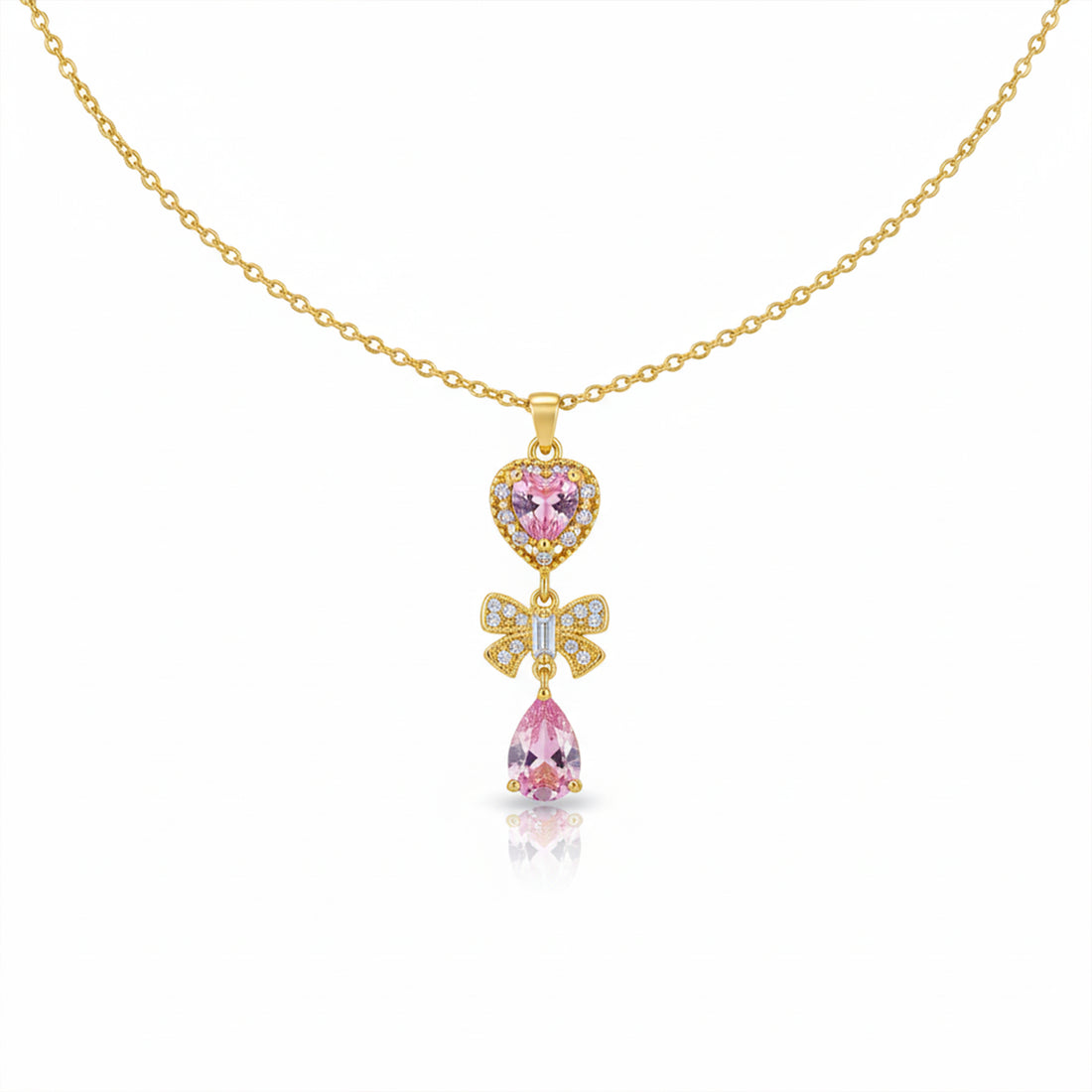 Heart Bow Drop Pendant Necklace GWN -124