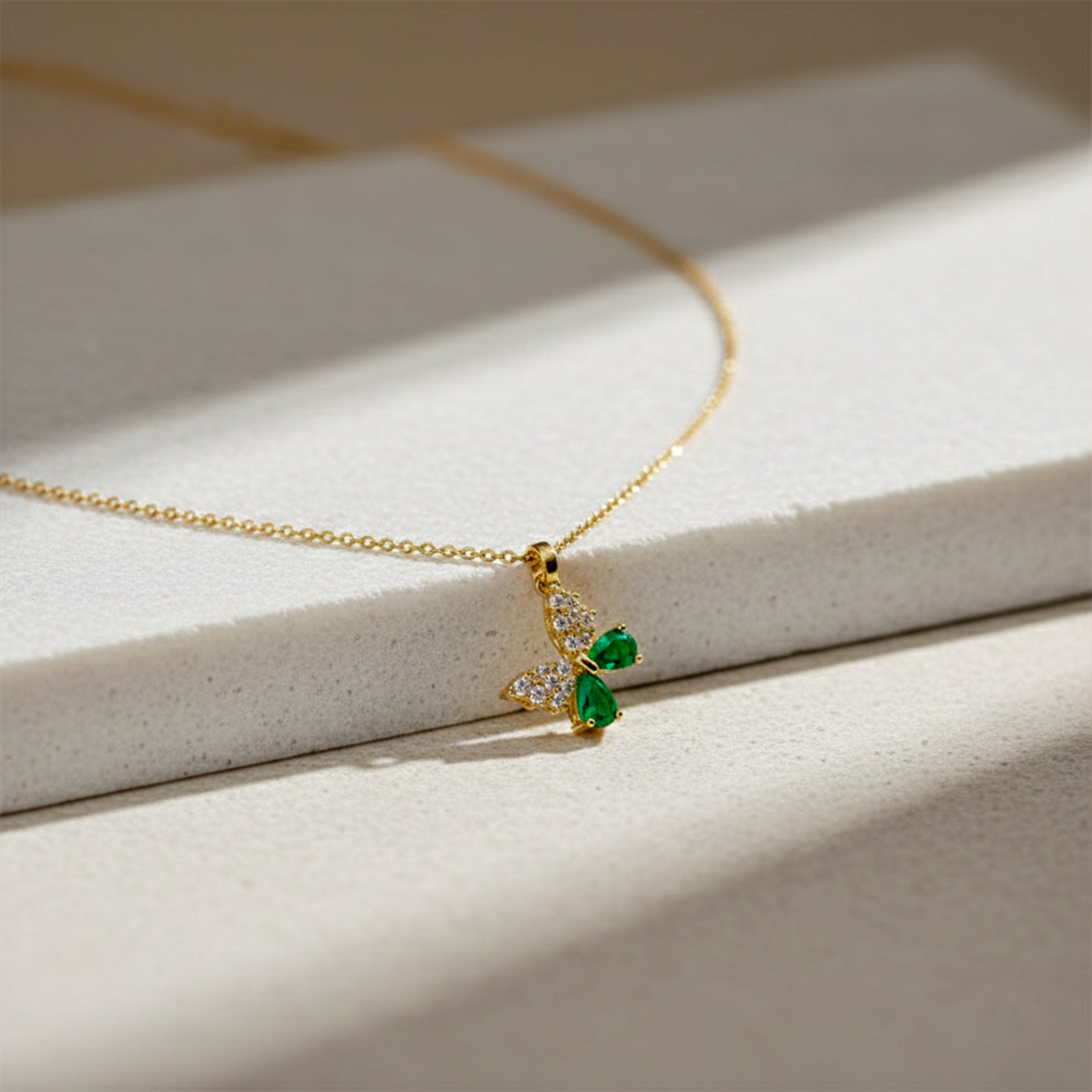 Emerald Butterfly Pendant Necklace GWN -112