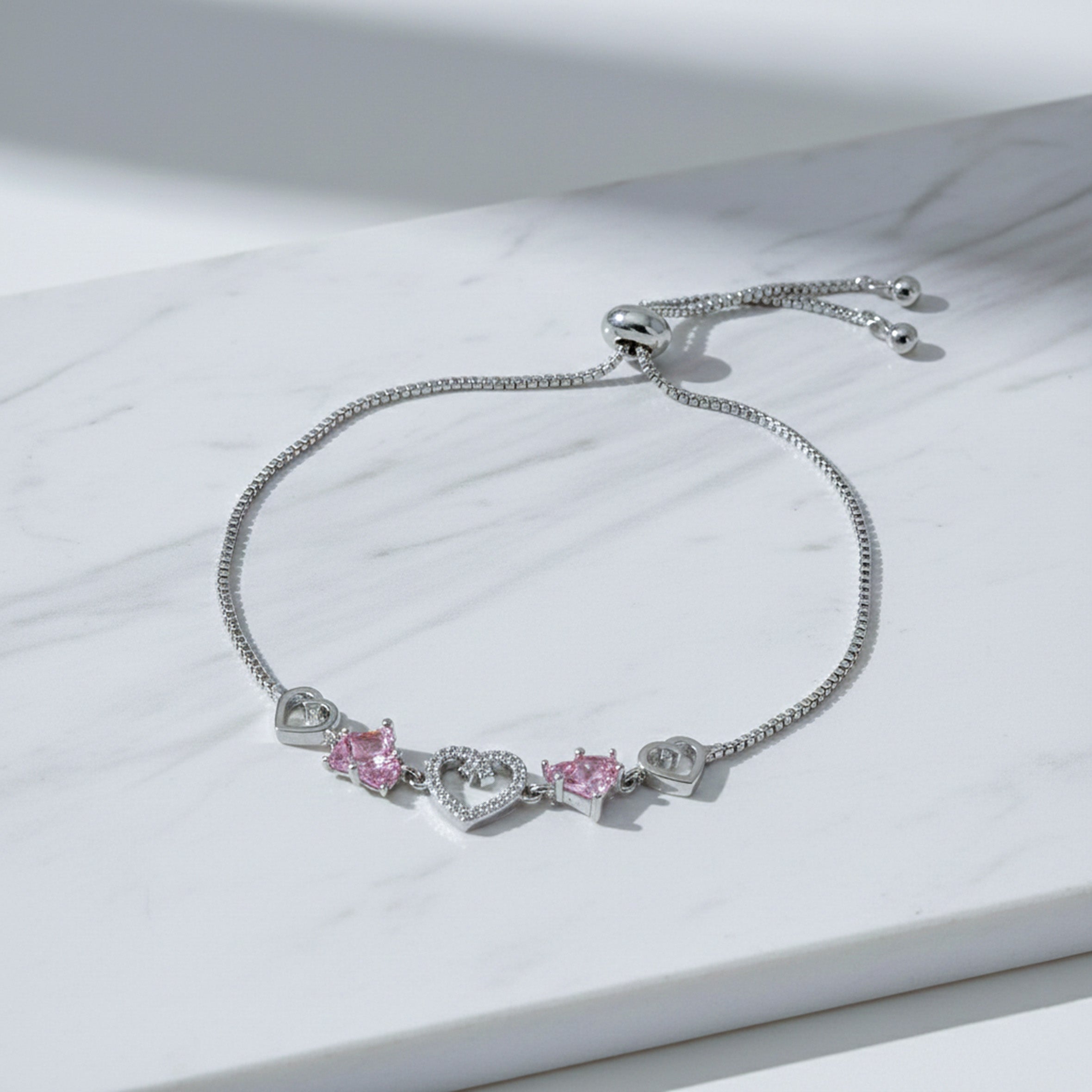 Pink & Crystal Heart Slider Bracelet GWB -156