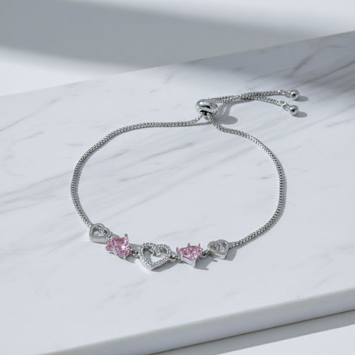 Pink & Crystal Heart Slider Bracelet GWB -156