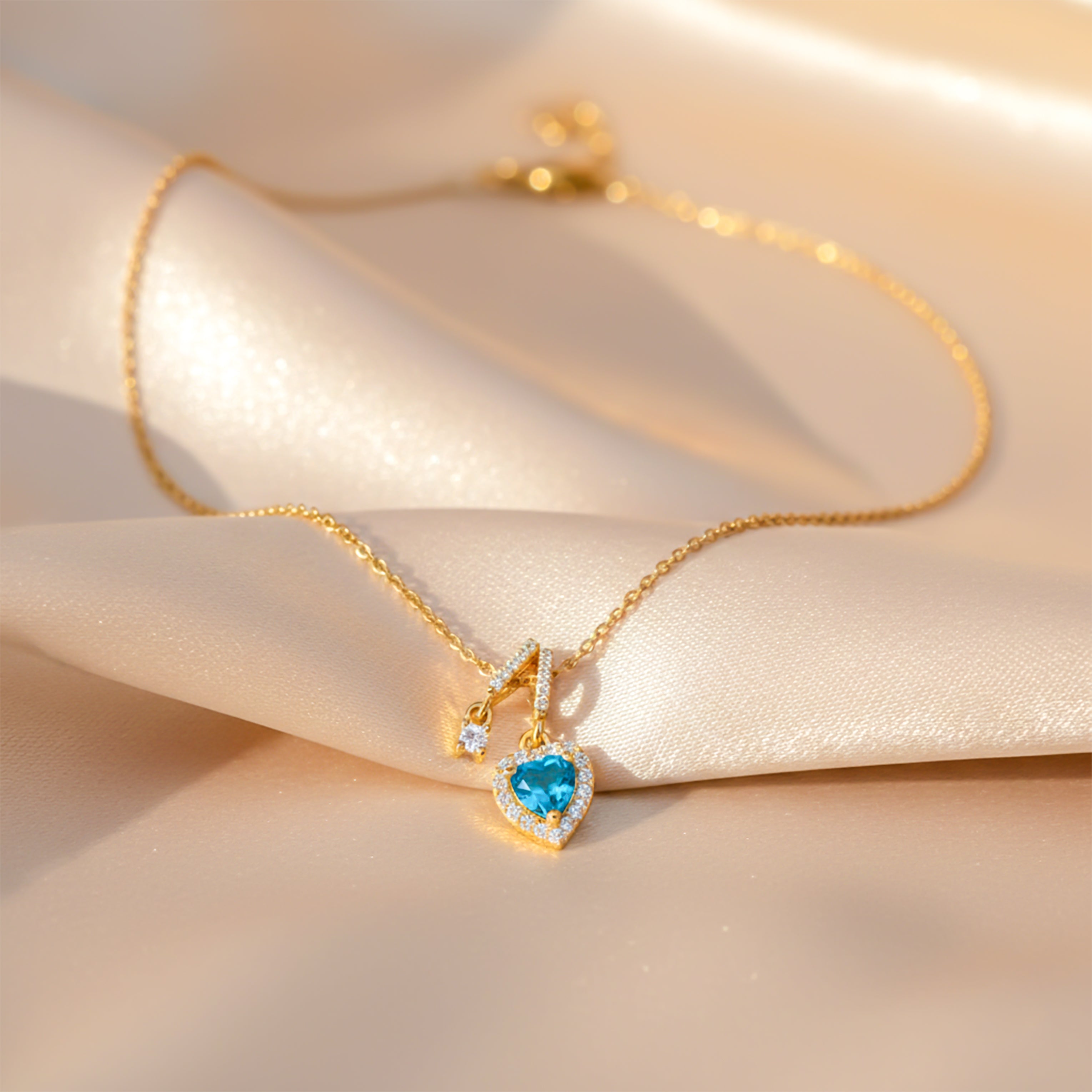 Blue Heart Halo Drop Necklace GWN -110