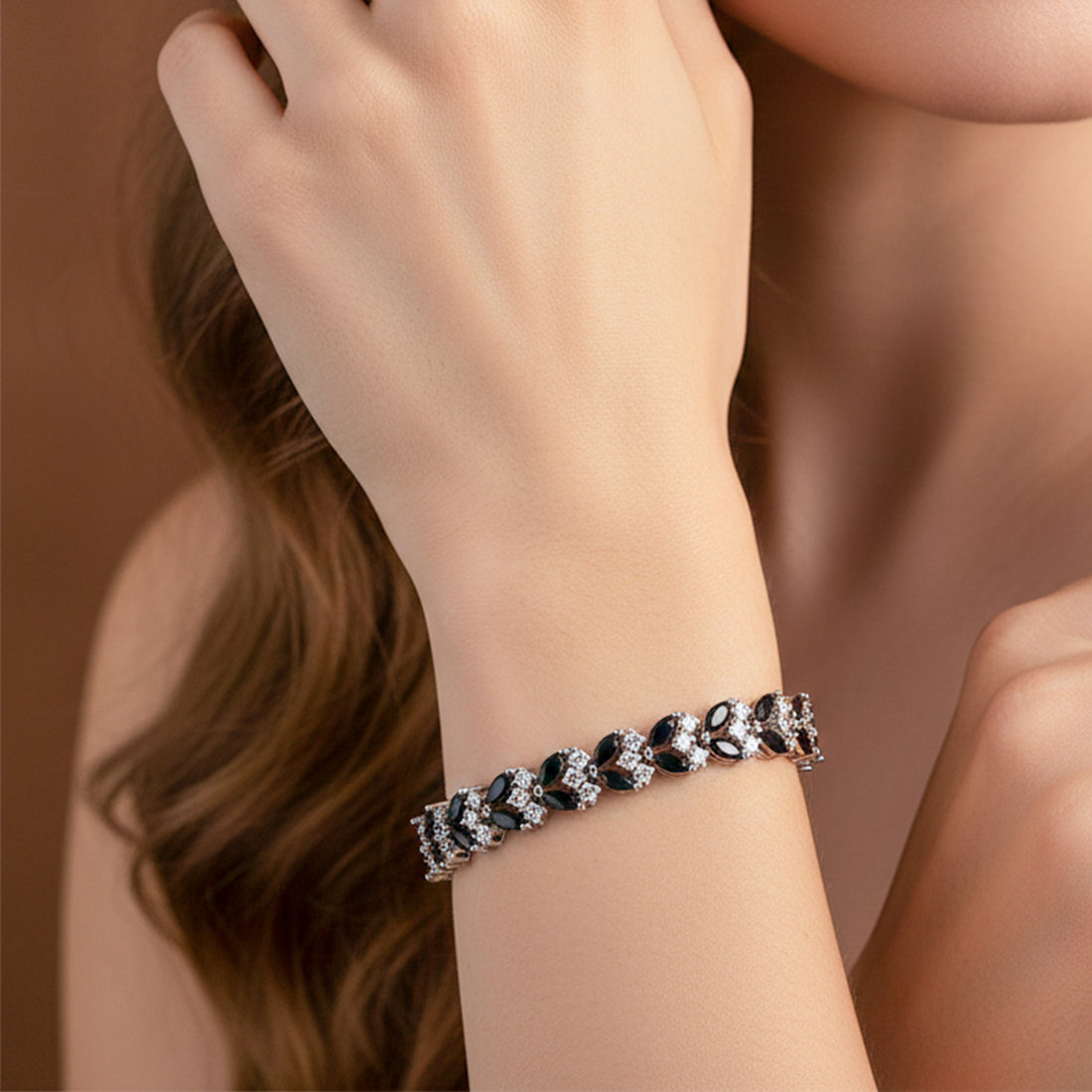 Black Marquise & White Stone Tennis Bracelet GWB -144