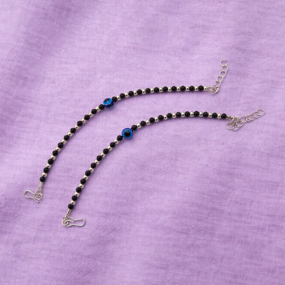 Silver Black Beaded Baby Bracelet GBB -7