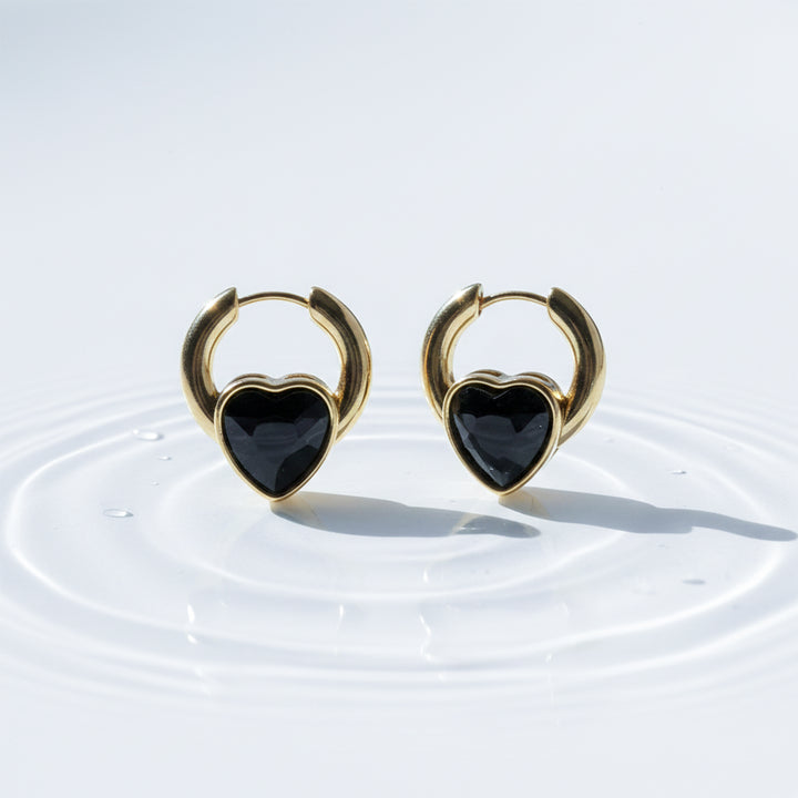 Midnight Heart Hoop Earrings GWE -66
