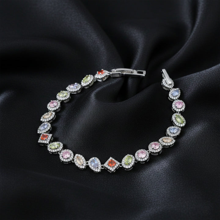 Pastel Multicolor Halo Stone Tennis Bracelet GWB -136