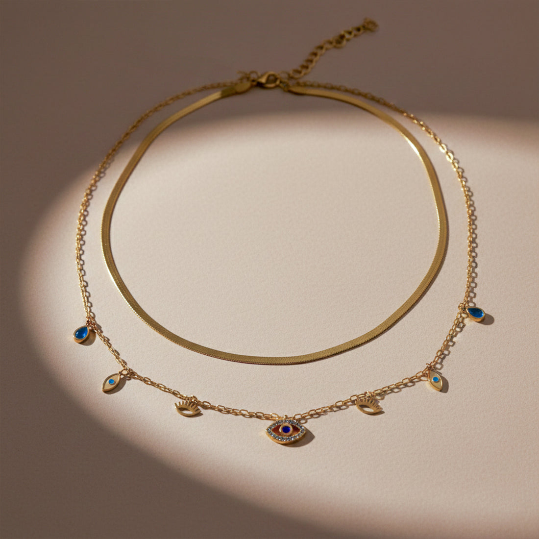 Evil Eye Layered Charm Necklace GWN -104