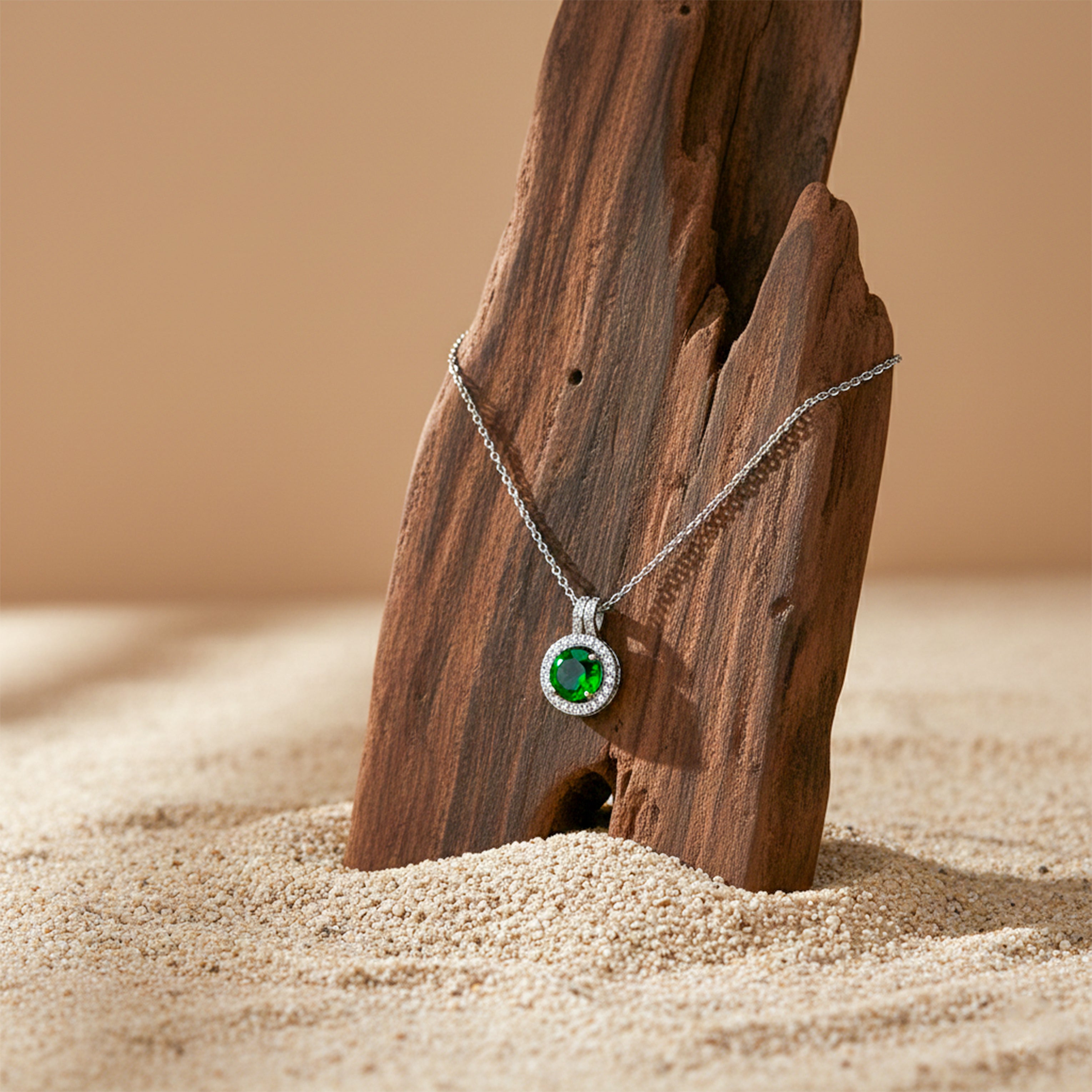 Emerald Halo Pendant Necklace GWN -145