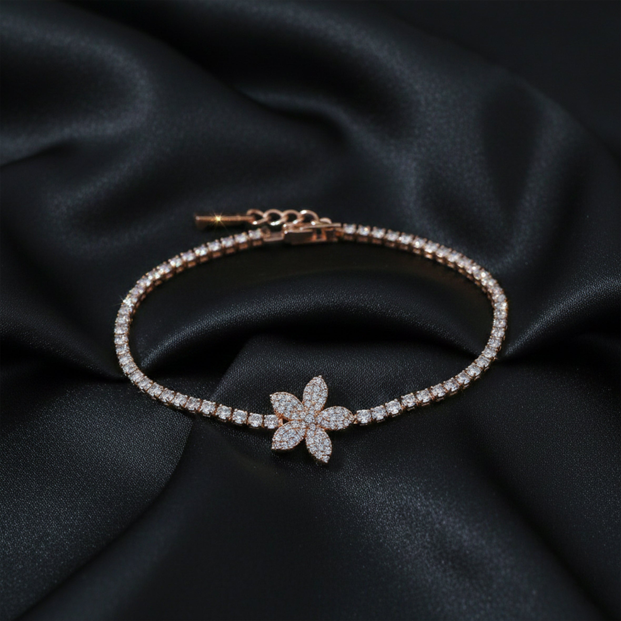 Rose Gold Blossom Crystal Tennis Bracelet GWB -92