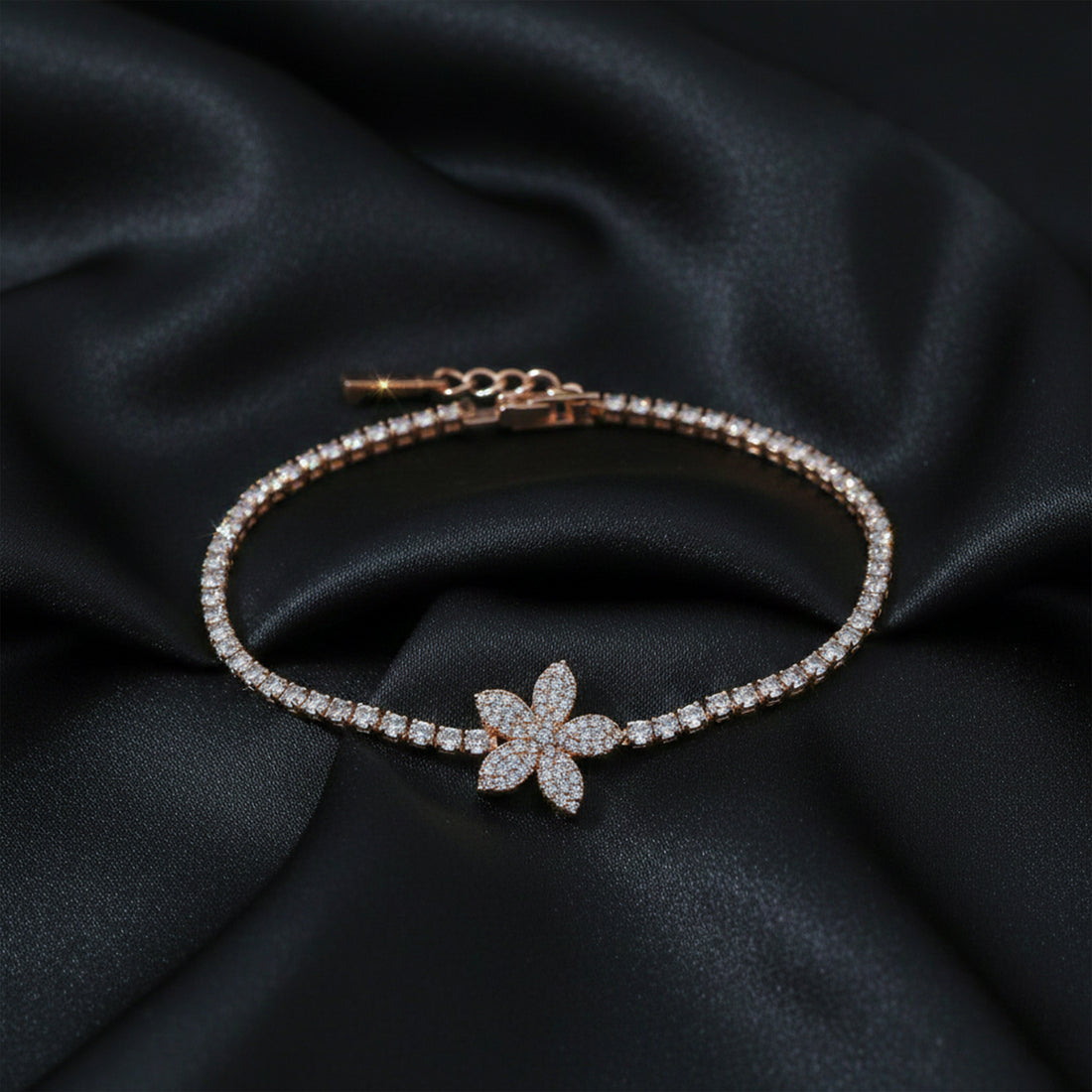 Rose Gold Blossom Crystal Tennis Bracelet GWB -92