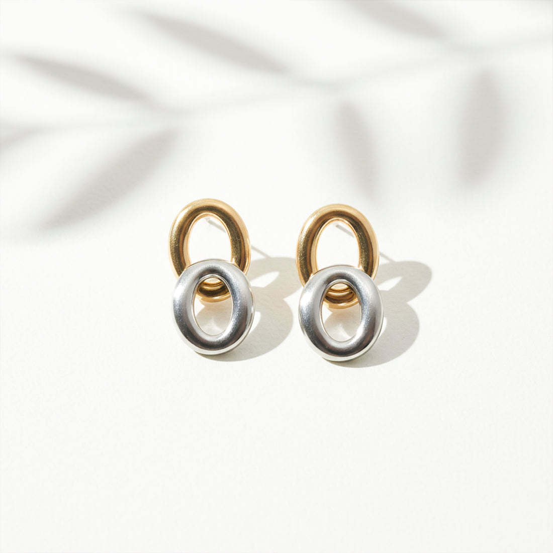 Dual Orbit Two-Tone Link Drop Earrings GWE -55