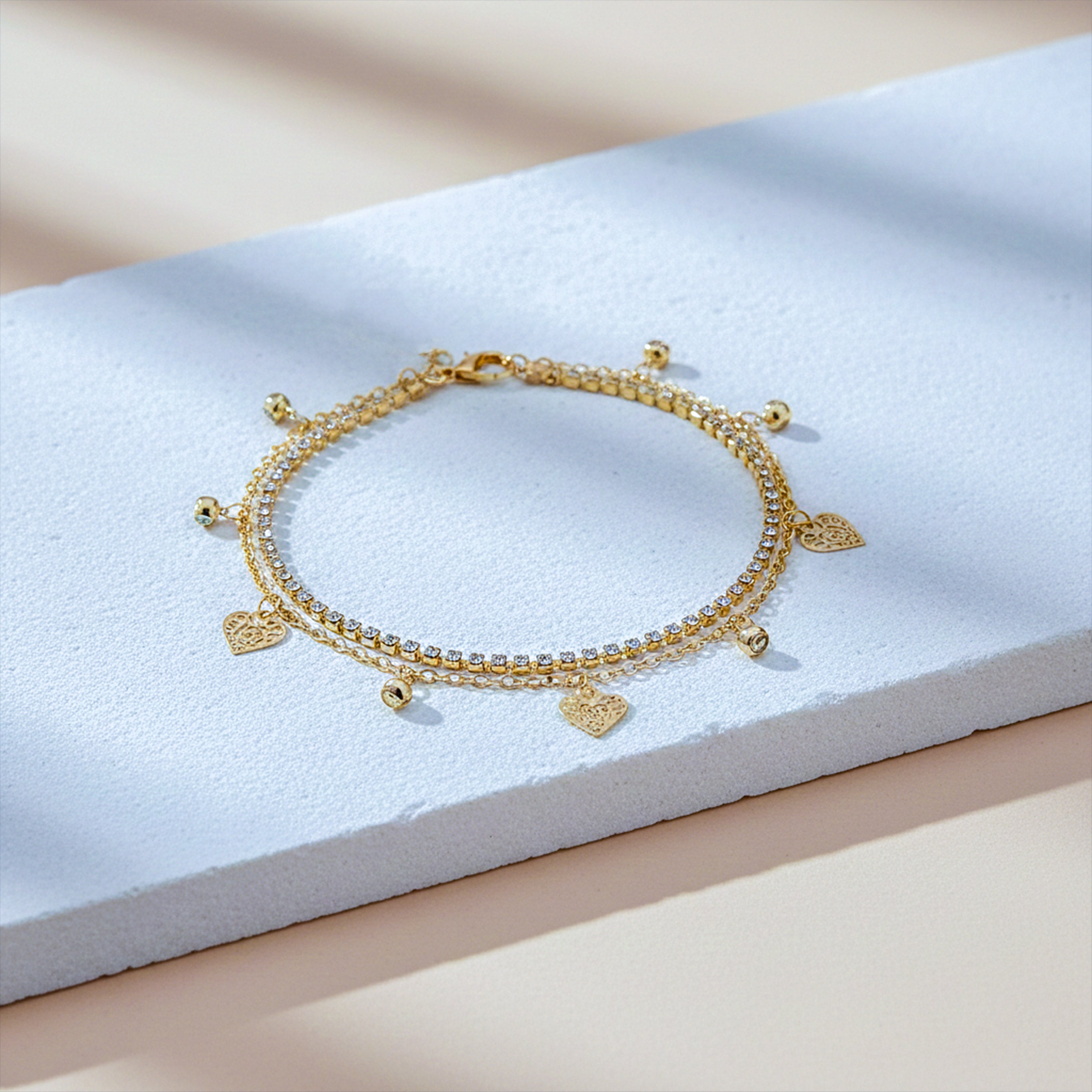 Golden Heart Sparkle Anklet GWA -38