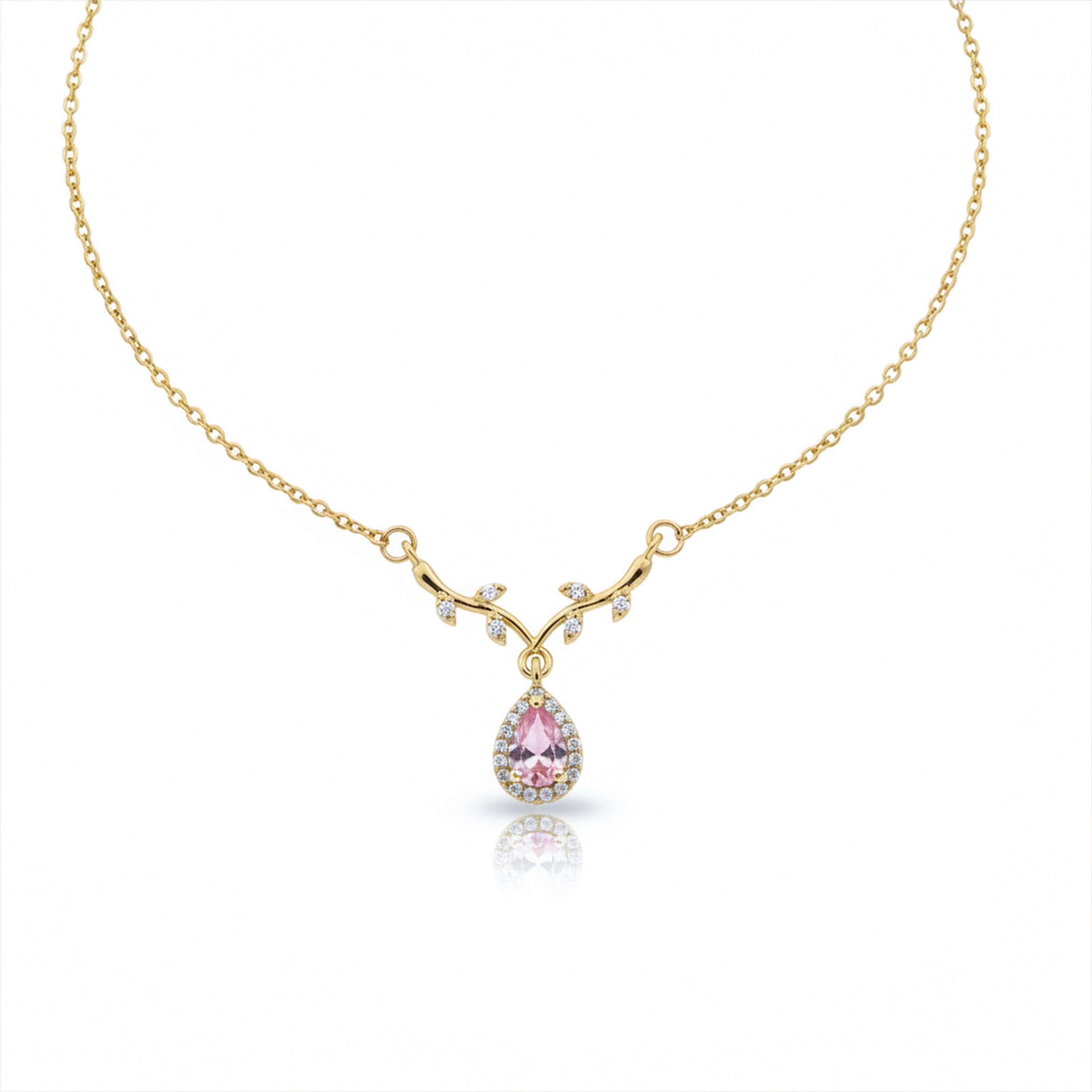 Pink Teardrop Vine Pendant Necklace GWN -117
