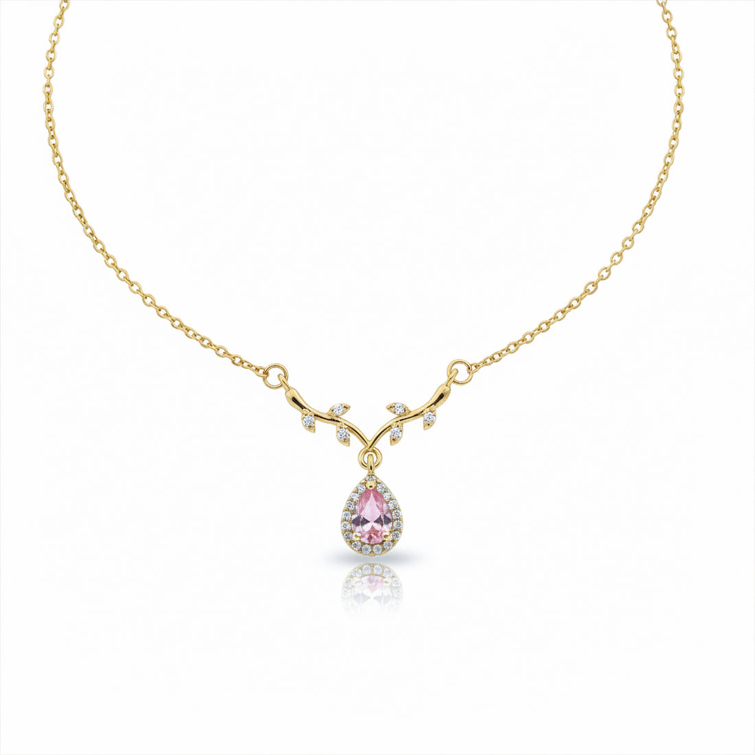 Pink Teardrop Vine Pendant Necklace GWN -117