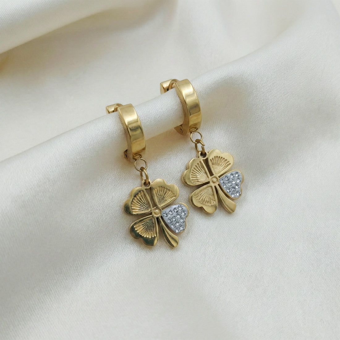 Golden Clover Charm Hoop Earrings GWE -80