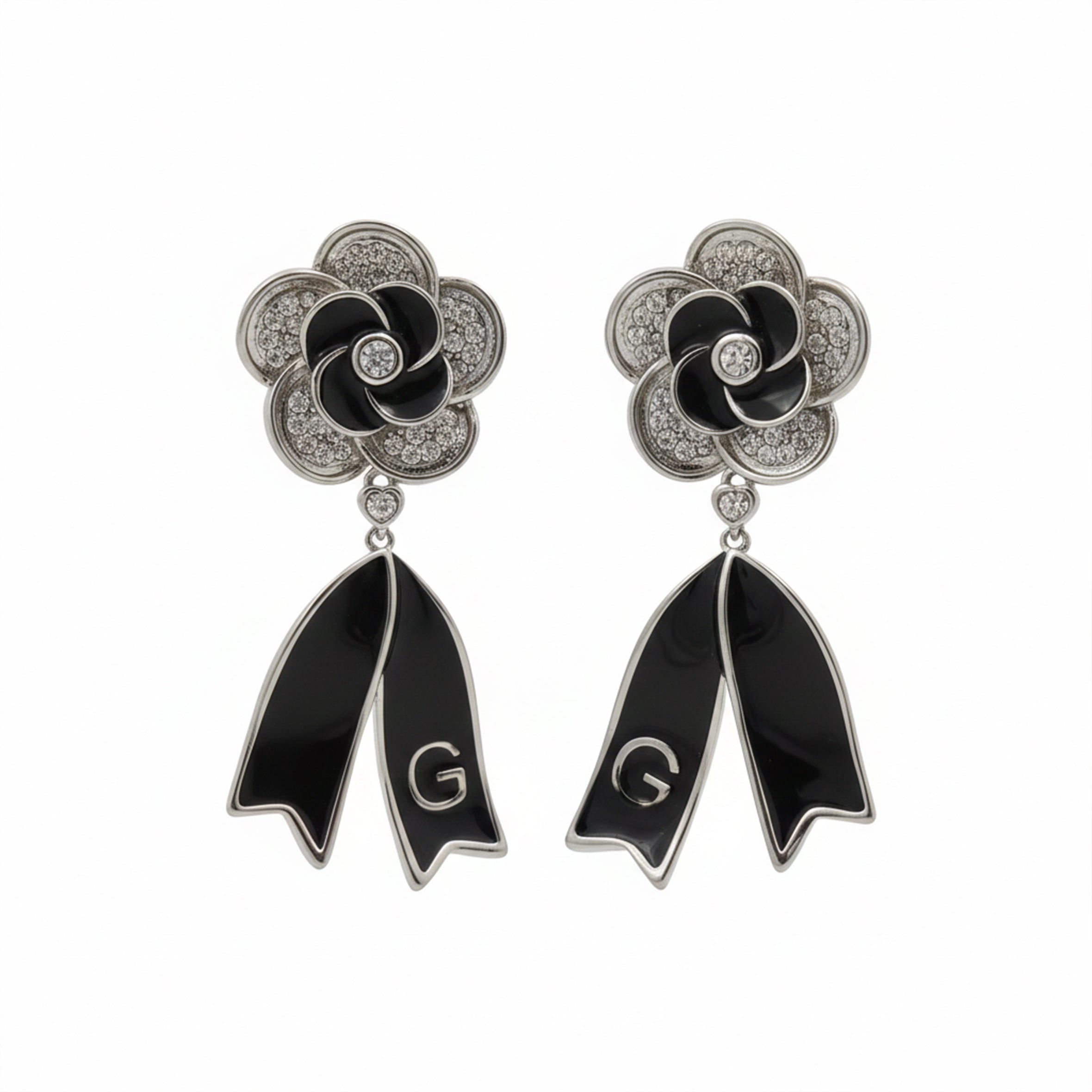 Midnight Bloom Ribbon Drop Earrings GWE -64