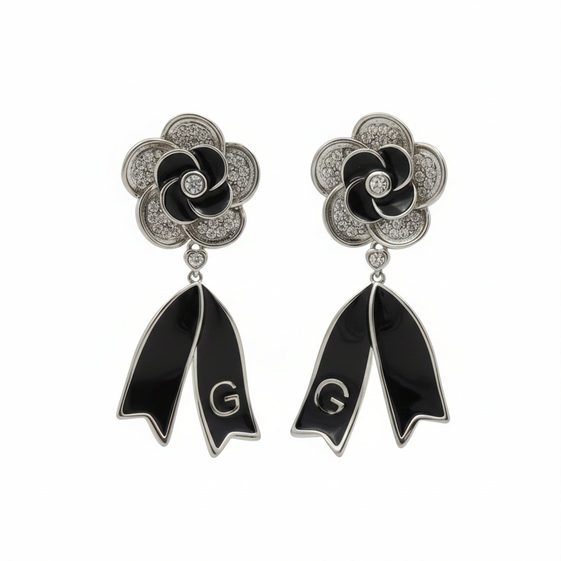 Midnight Bloom Ribbon Drop Earrings GWE -64