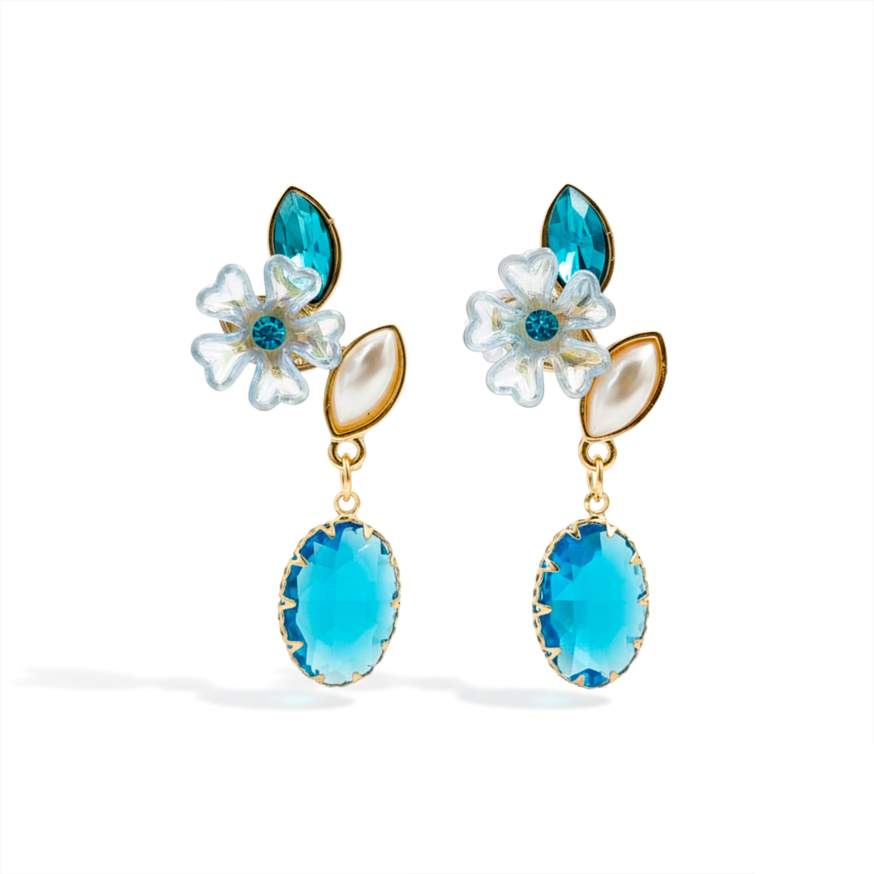 Blue Floral Crystal  Earrings GWE -239
