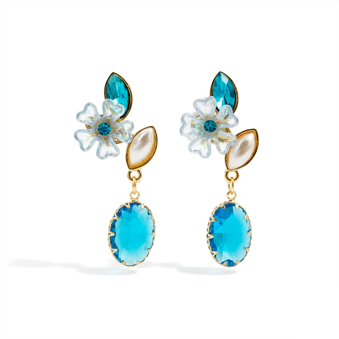 Blue Floral Crystal  Earrings GWE -239