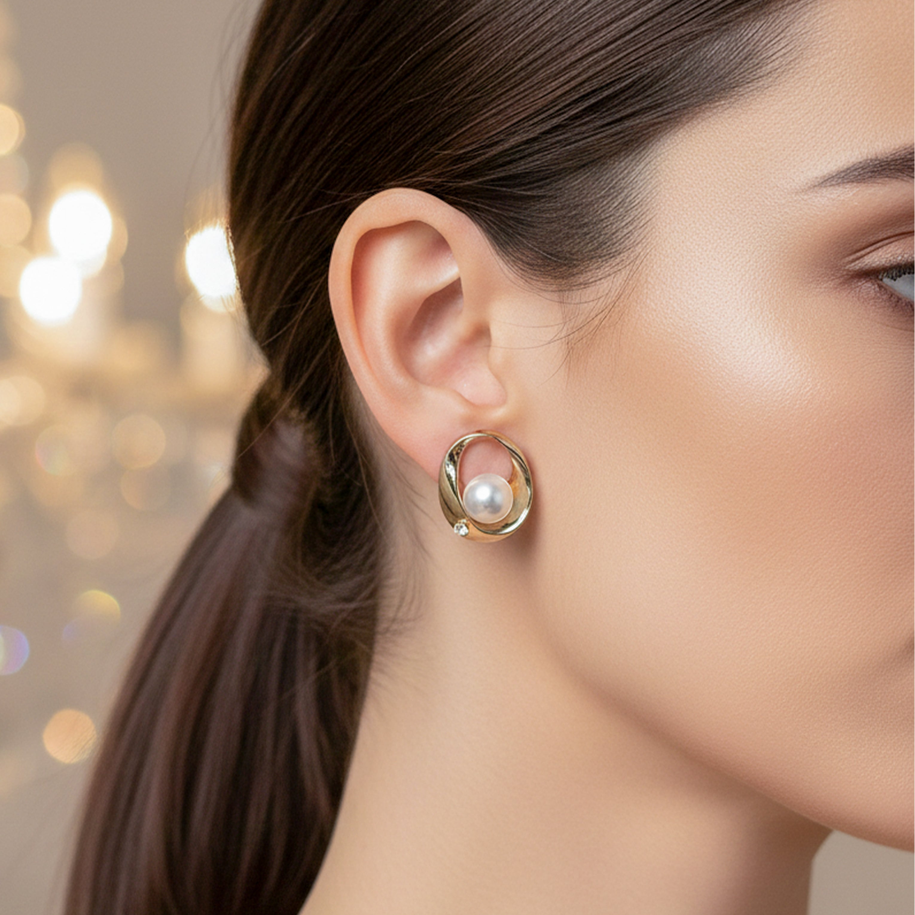 Golden Pearl Orbit Earrings GWE -58