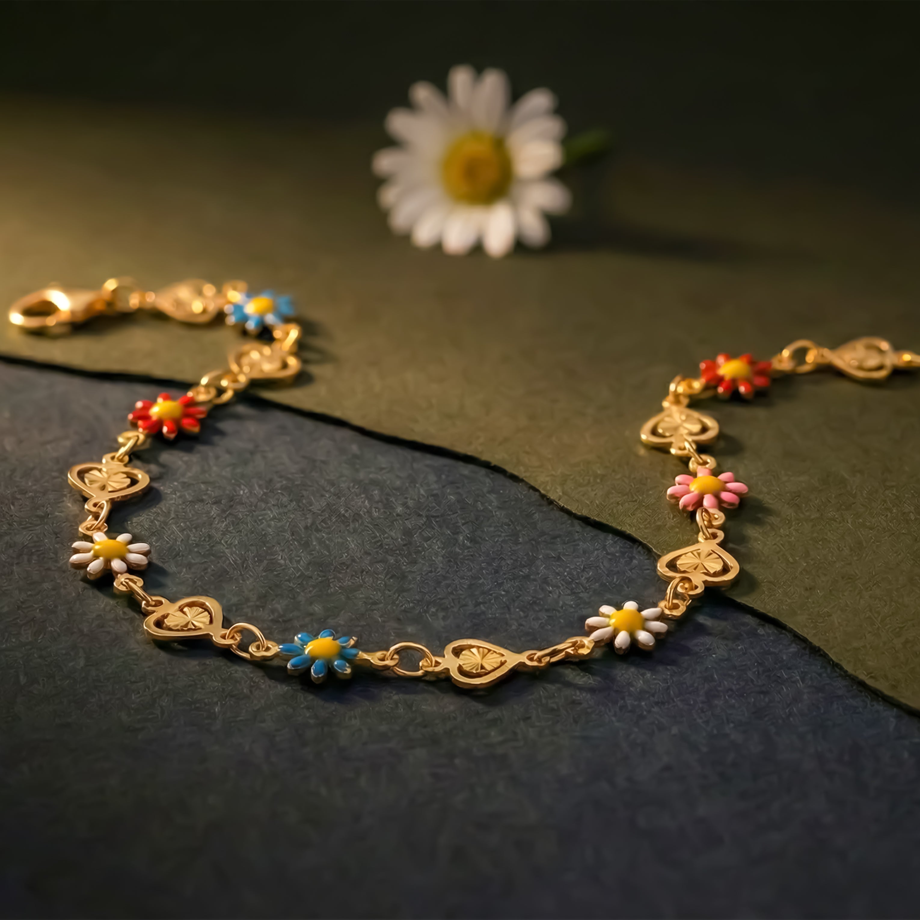 Golden Daisy Heart Charm Bracelet GWB -13