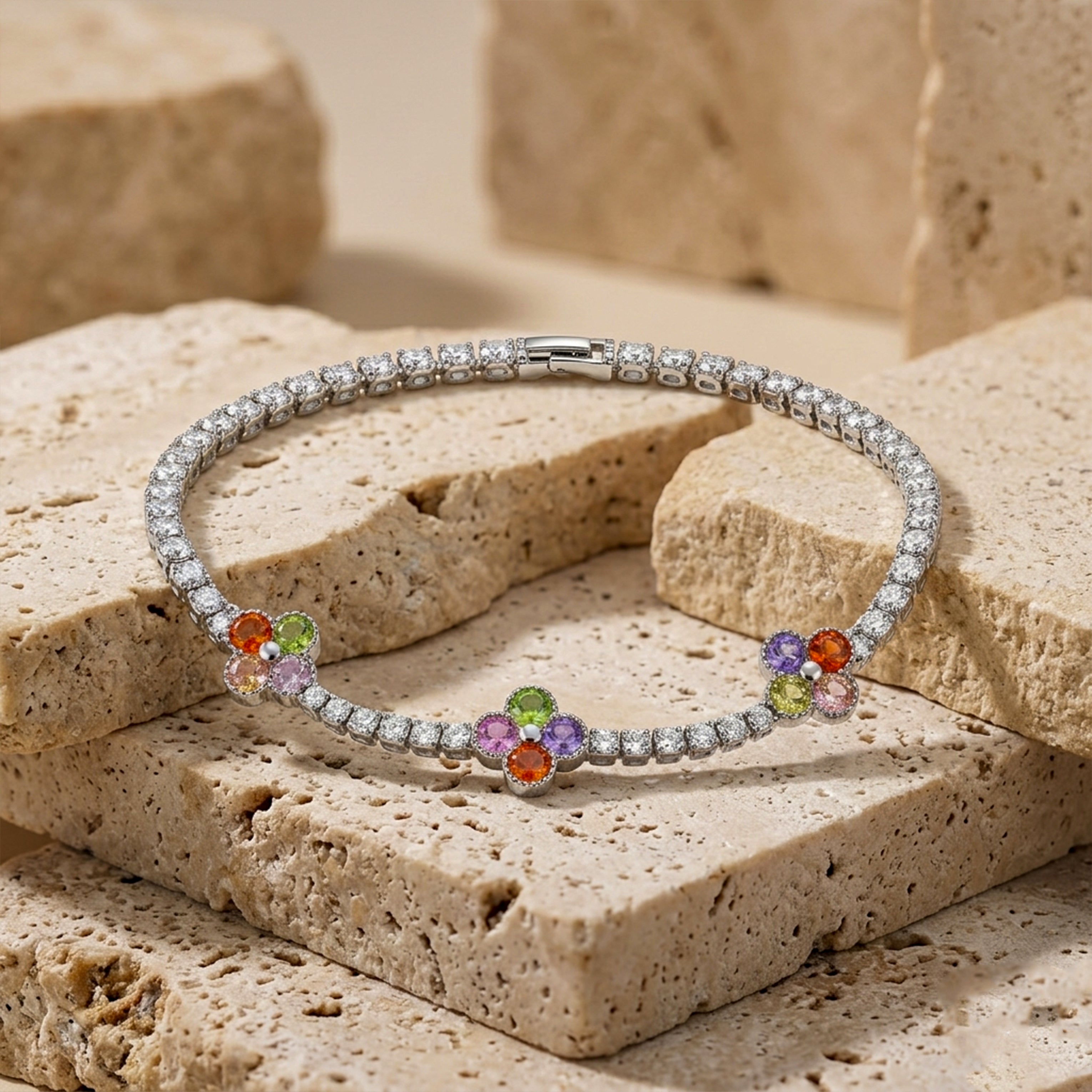 Rainbow Bloom Tennis Bracelet GWB -135