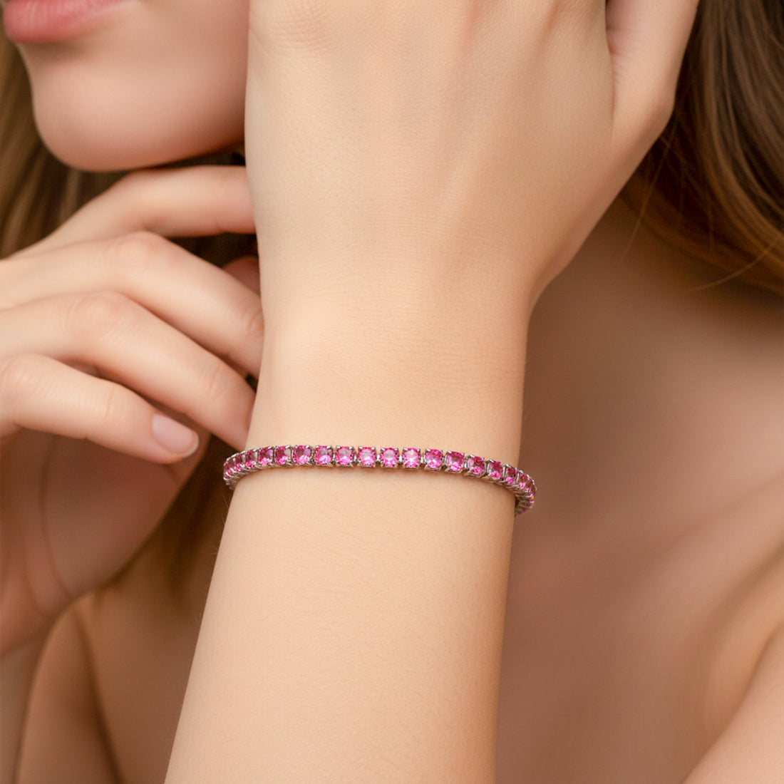 Pink Crystal Tennis Bracelet GWB -58