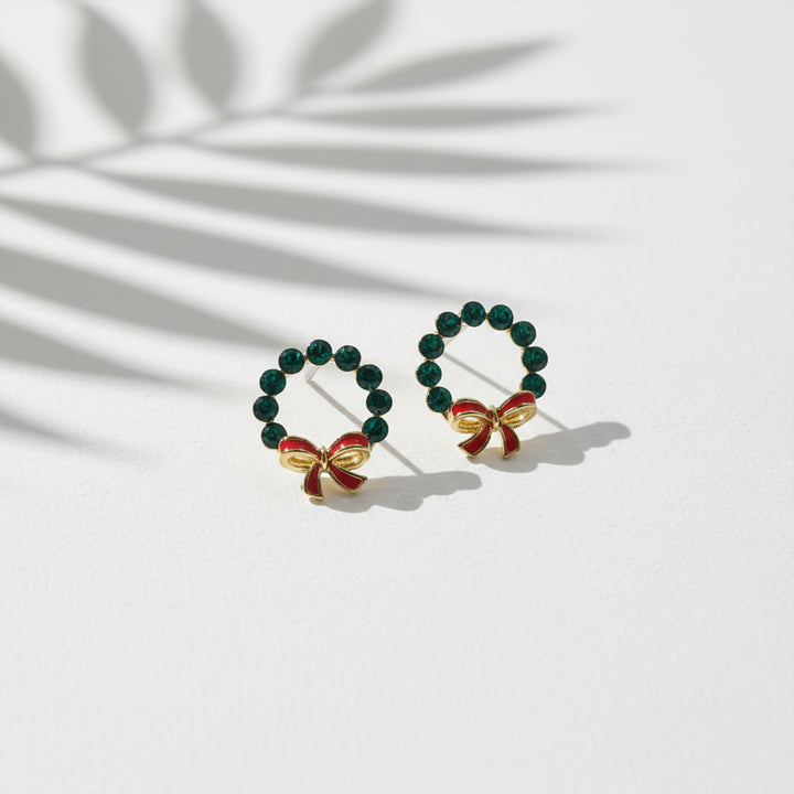 Crystal Wreath Bow Stud Earrings GWE -118