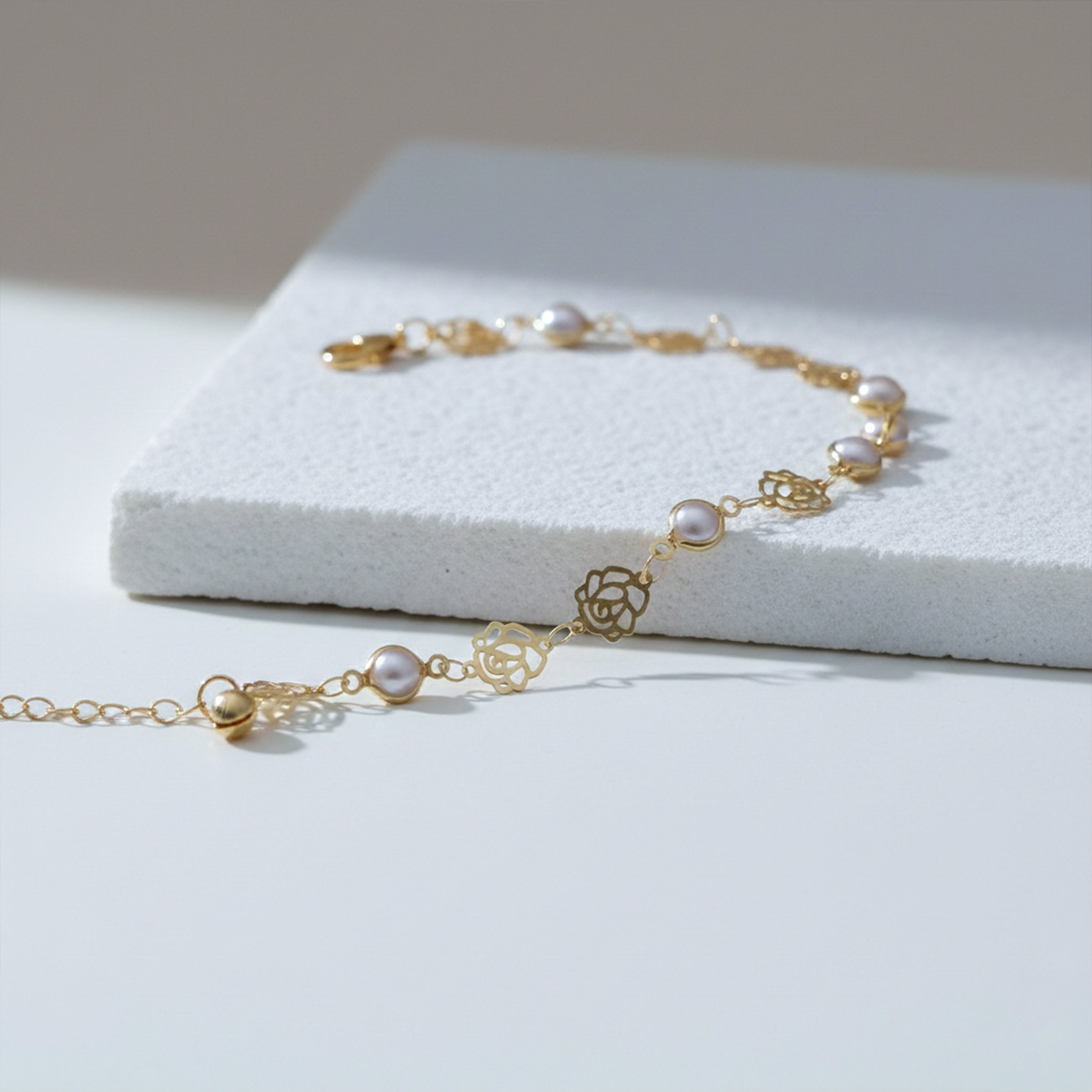 Golden Pearl Rose Anklet GWA -48