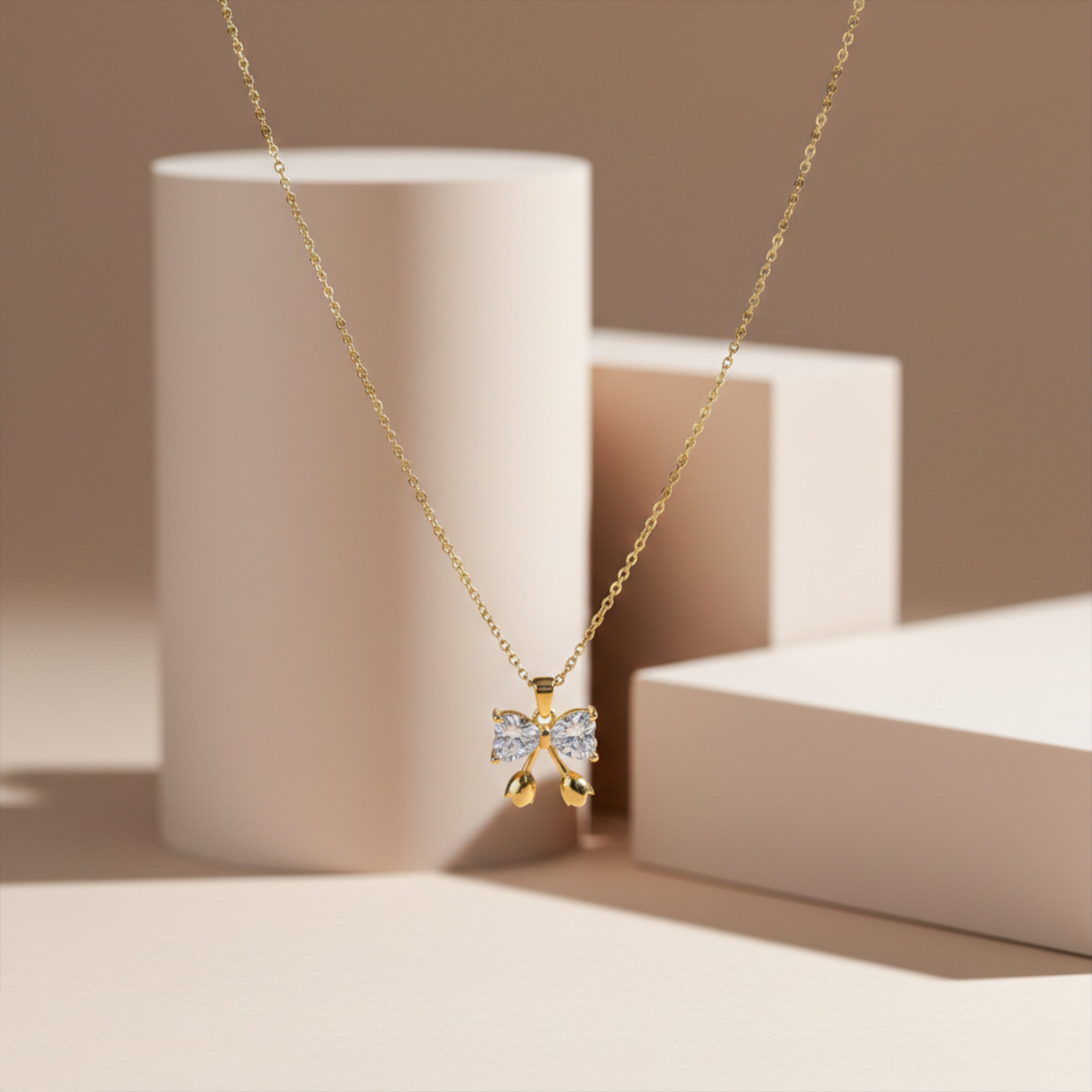 Crystal Bow Cherry Drop Necklace GWN -136