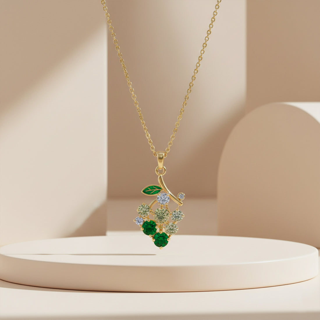 Emerald Cherry Cluster Pendant Necklace GWN -111