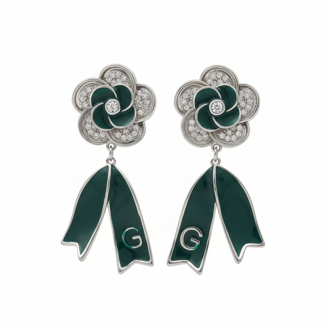 Emerald Bloom Ribbon Drop Earrings GWE -62