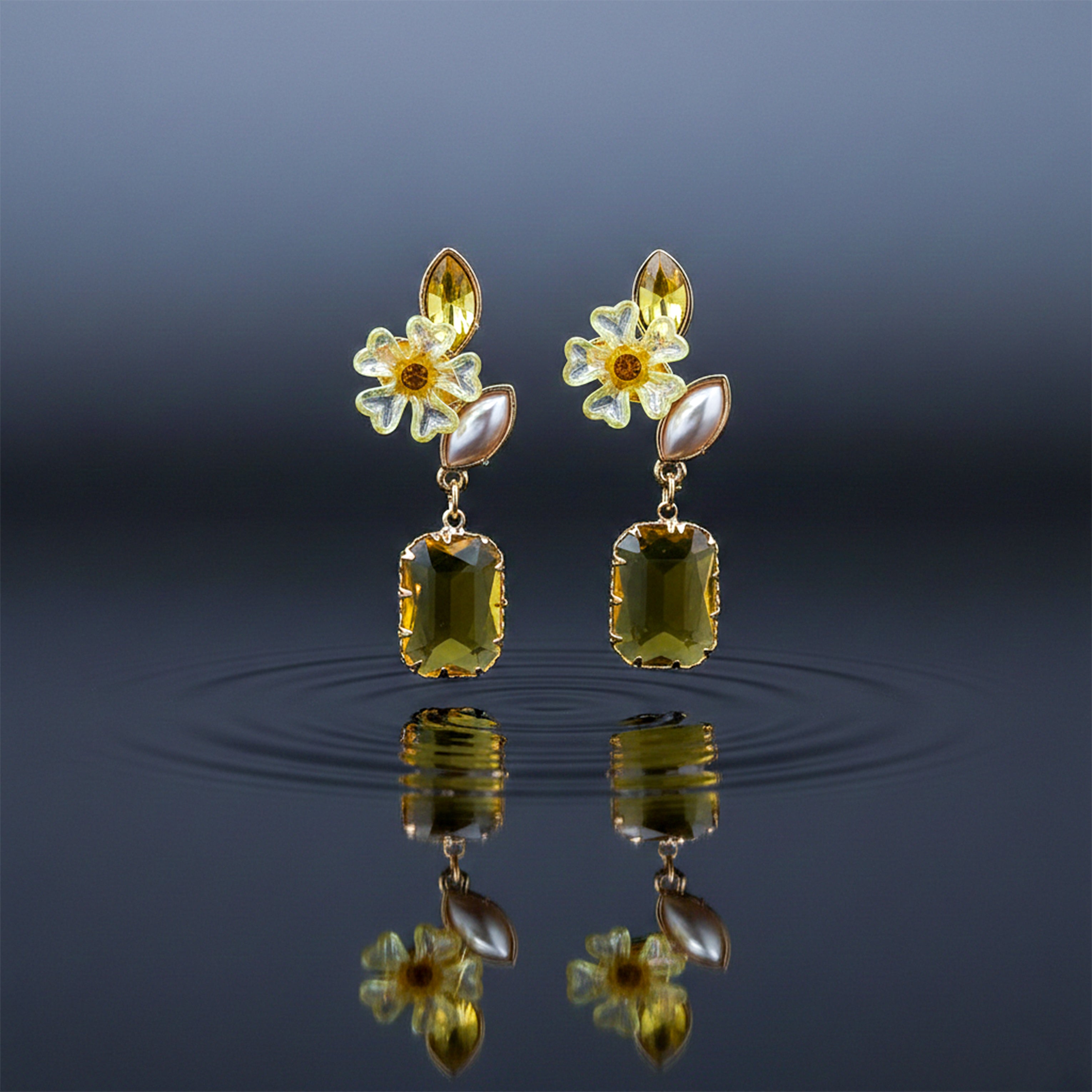 Yellow Floral Crystal  Earrings GWE -245