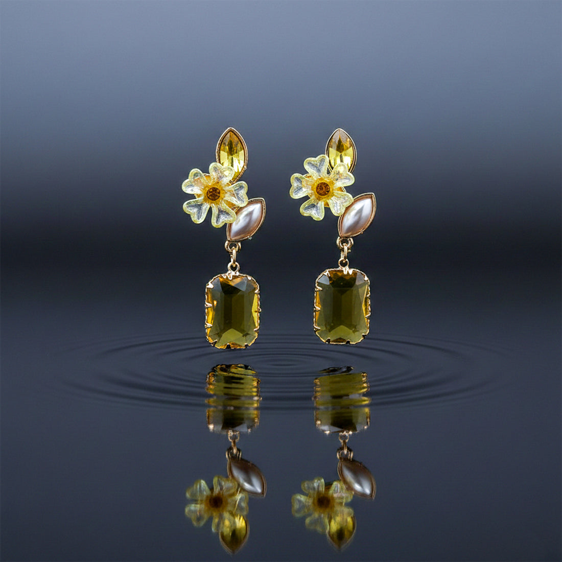 Yellow Floral Crystal  Earrings GWE -245