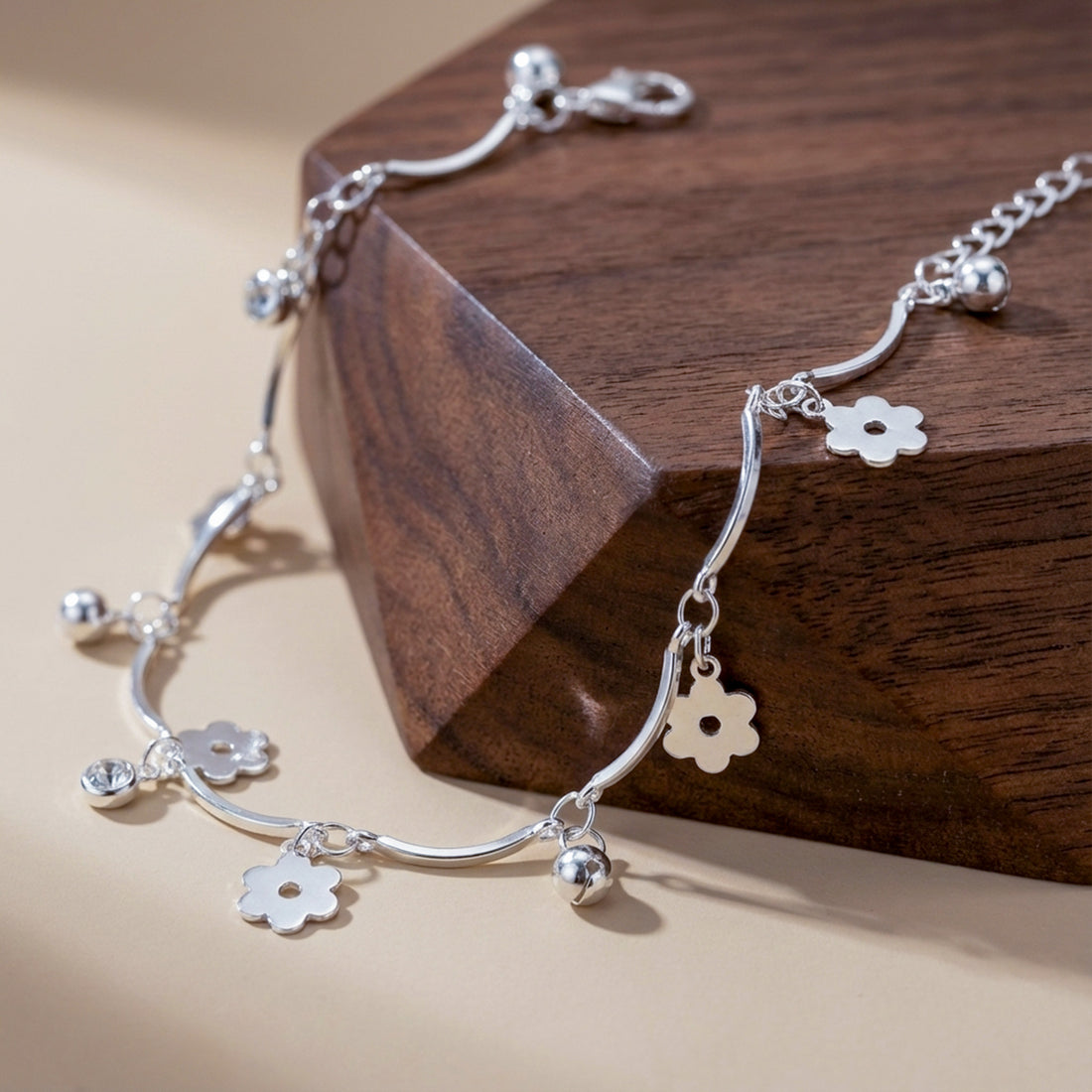 Floral Bell Silver Anklet
