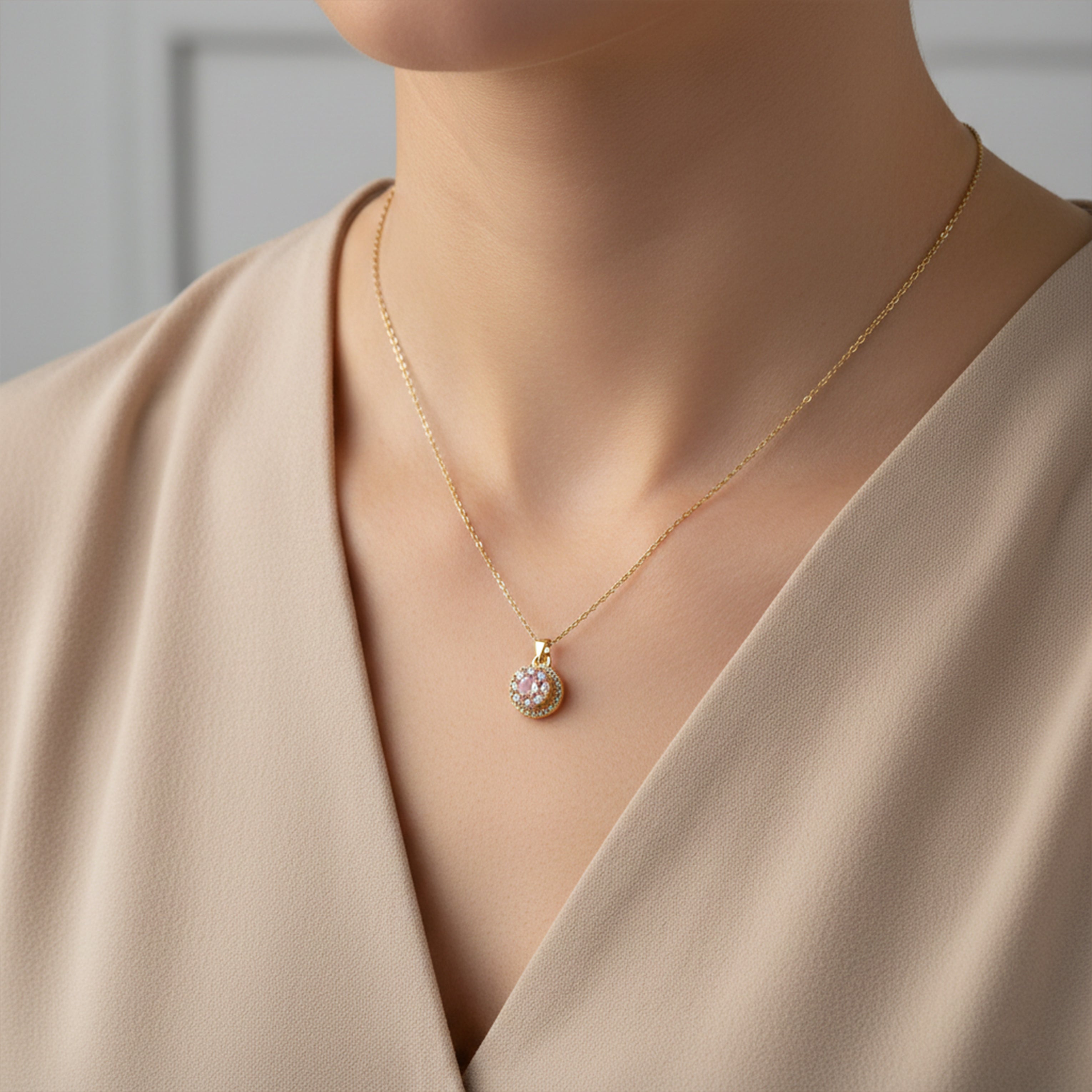 Pink Crystal Floral Pendant Necklace GWN -84