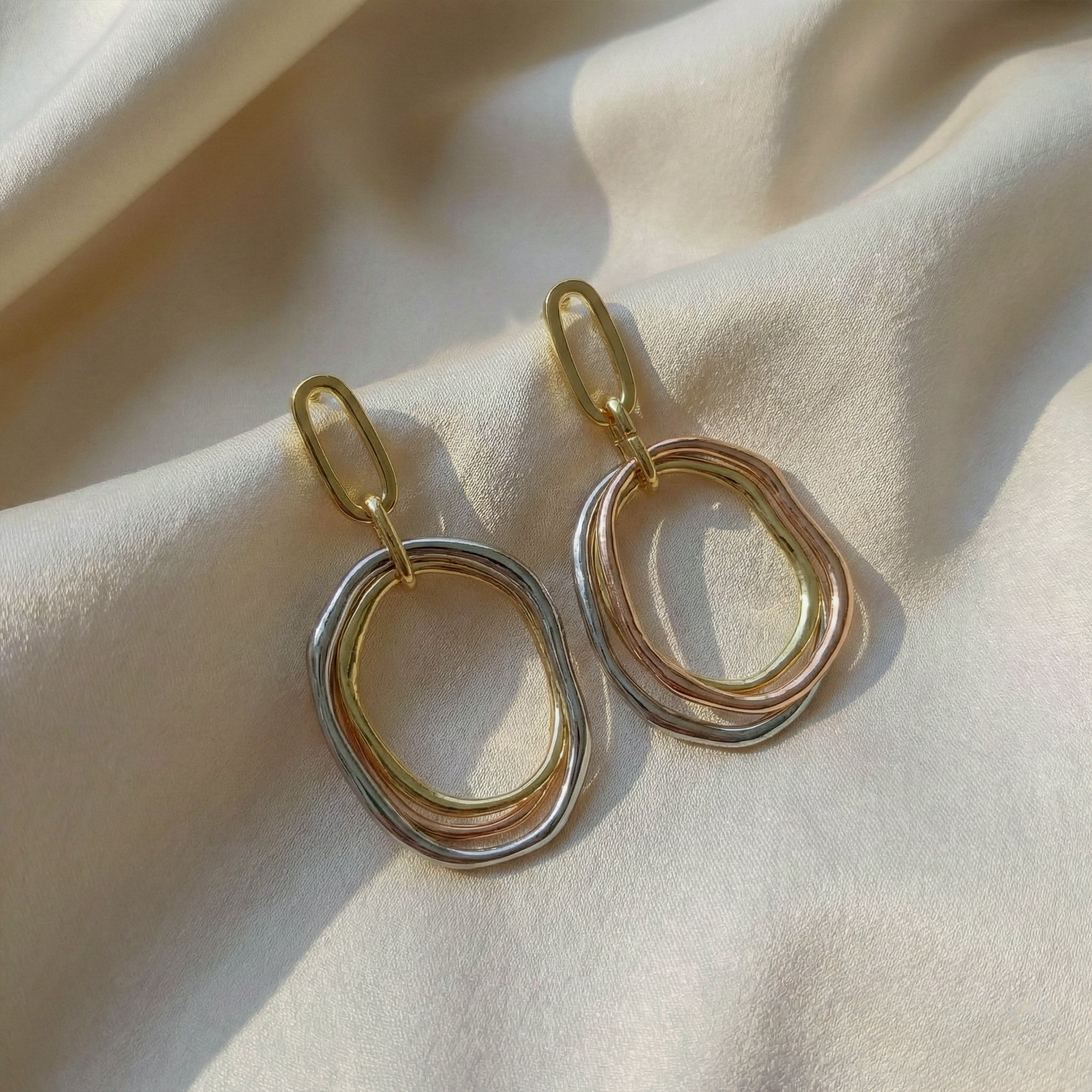 Trinity Orbit Tri-Tone Drop Earrings GWE -52