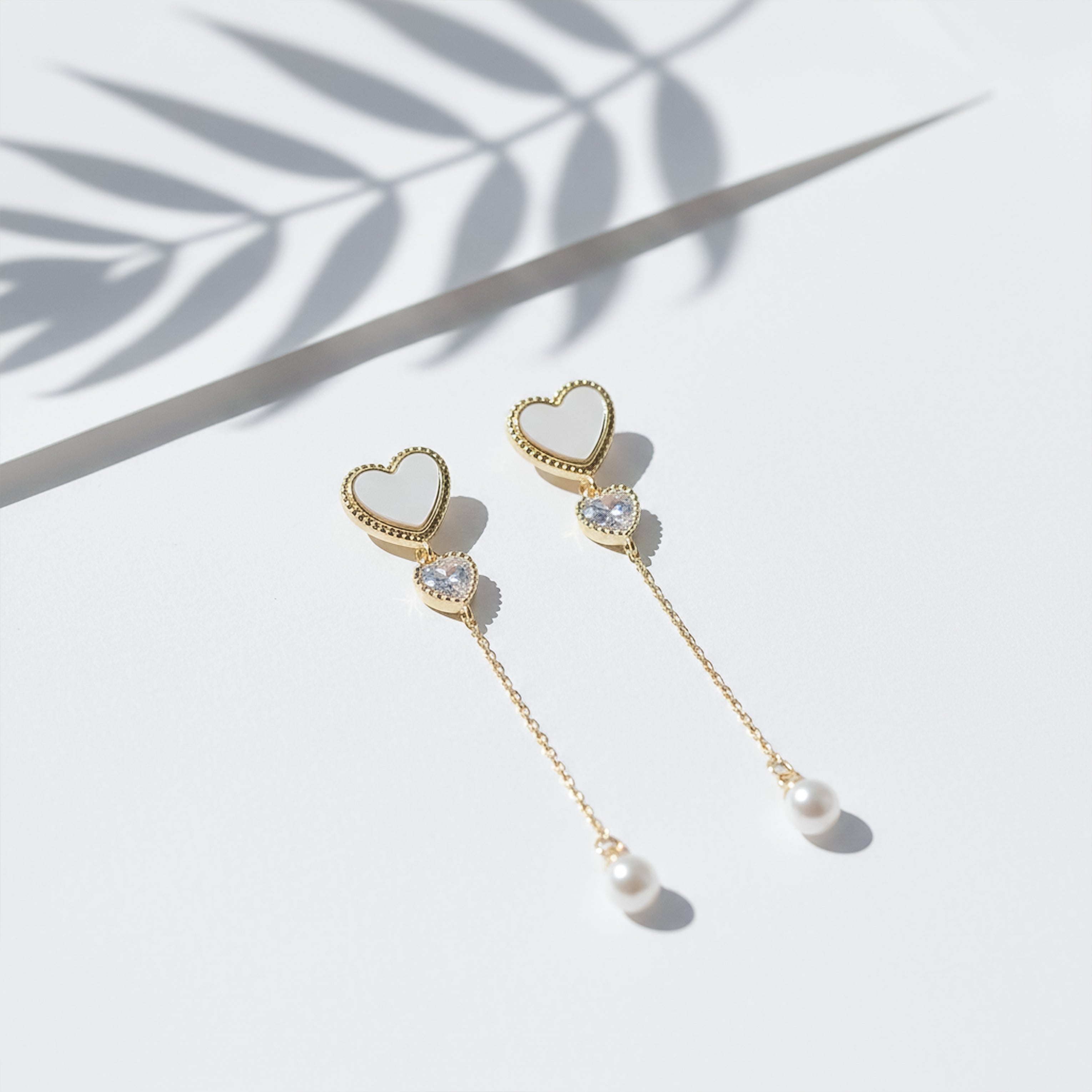 Heart Pearl Chain Drop Earrings GWE -87