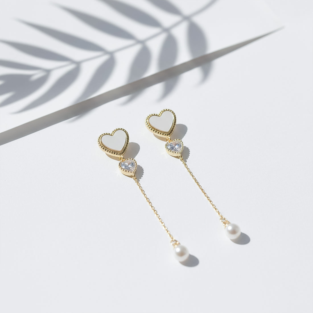 Heart Pearl Chain Drop Earrings GWE -87