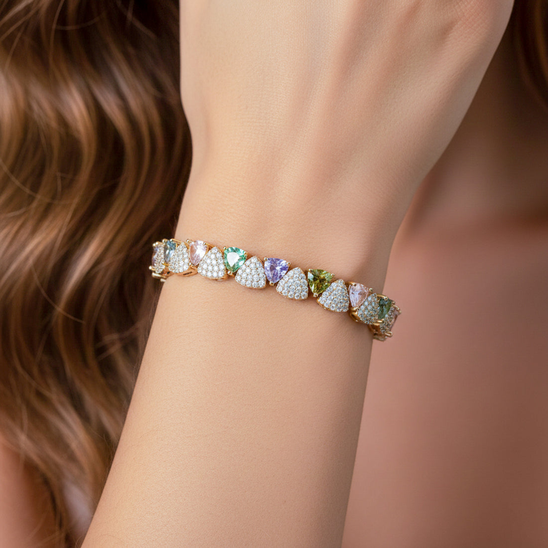 Gold-Plated Multi-Color Heart Tennis Bracelet GWB -150