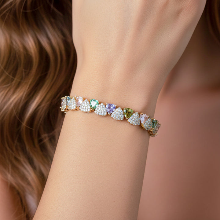 Gold-Plated Multi-Color Heart Tennis Bracelet GWB -150