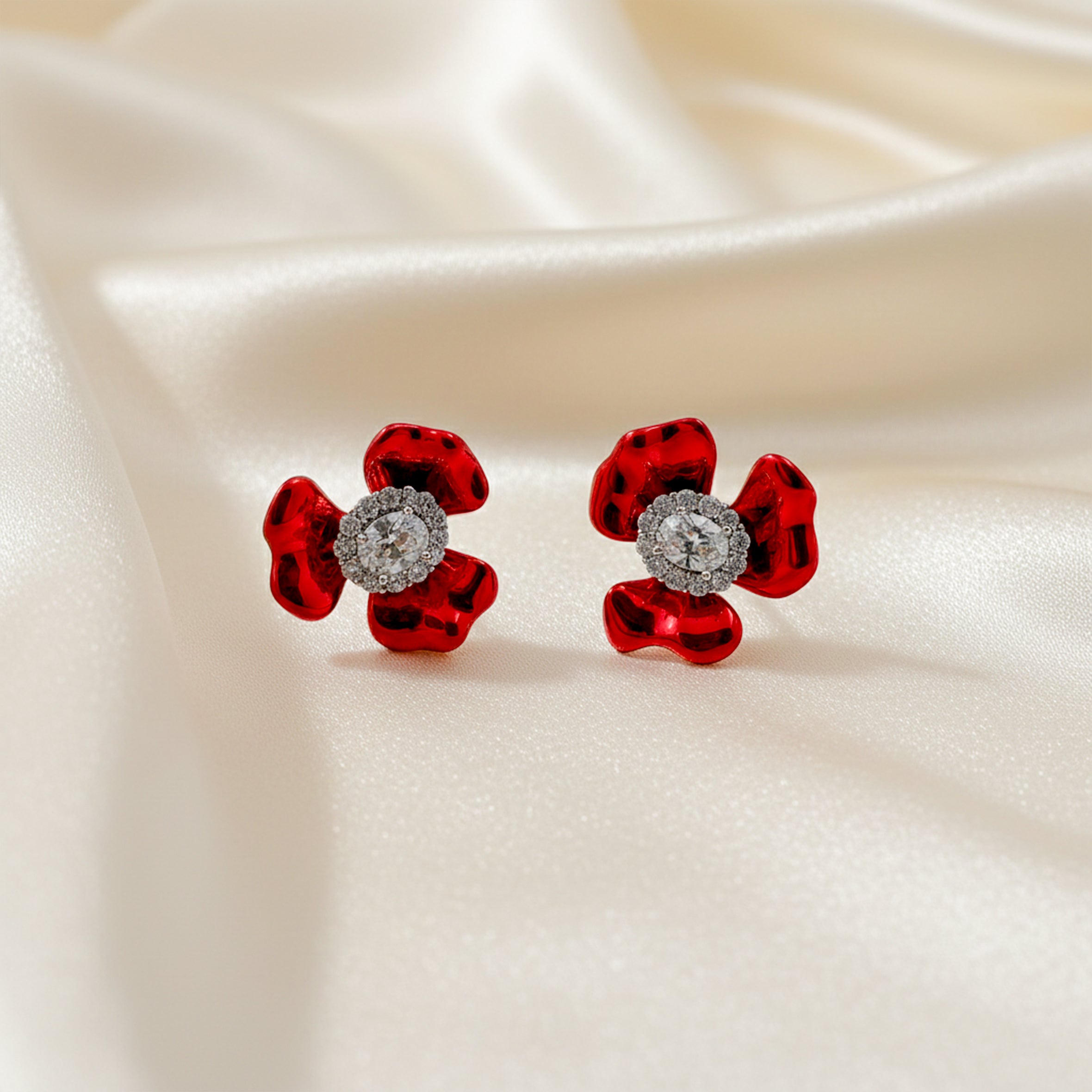Ruby Bloom Crystal Flower Stud Earrings GWE -84