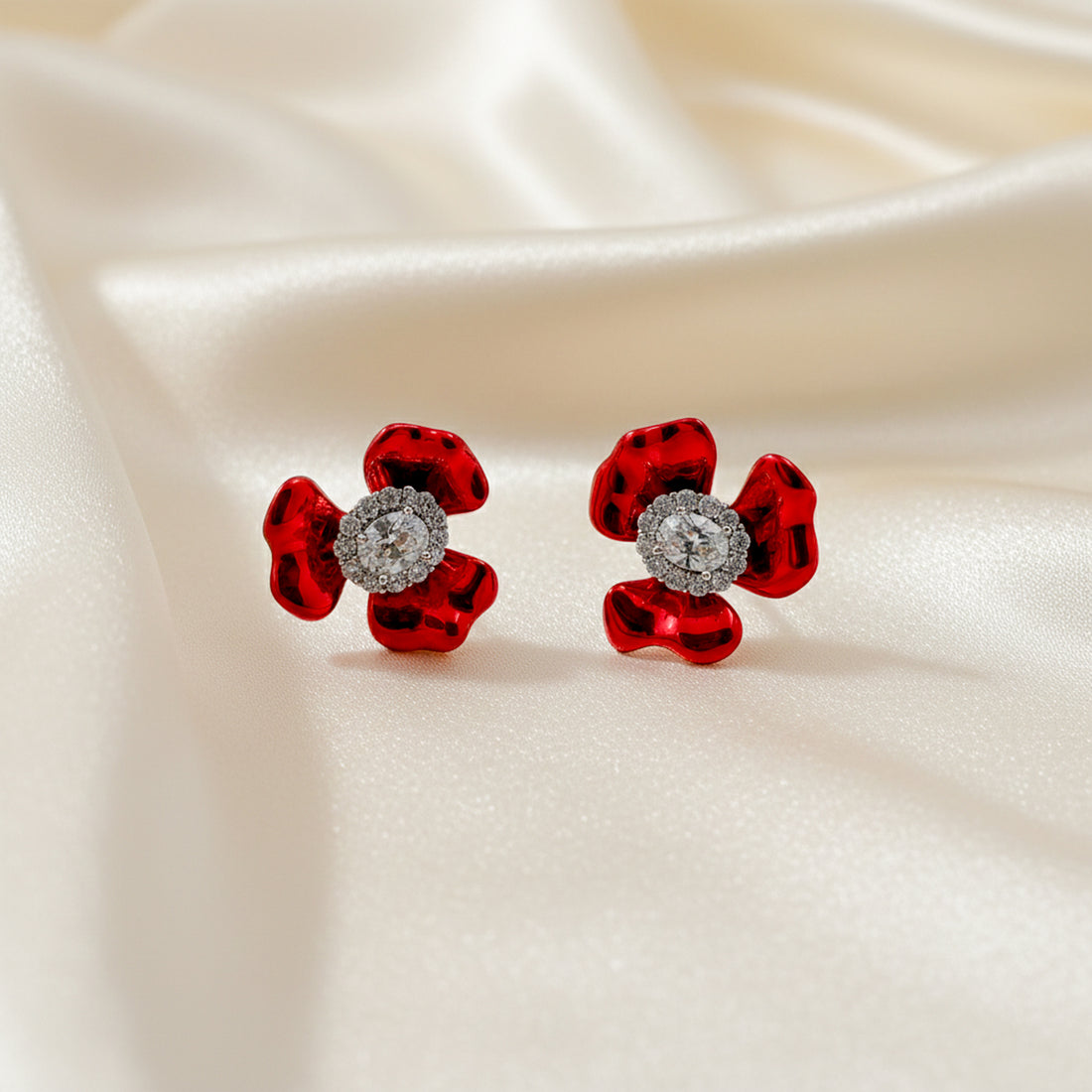 Ruby Bloom Crystal Flower Stud Earrings GWE -84