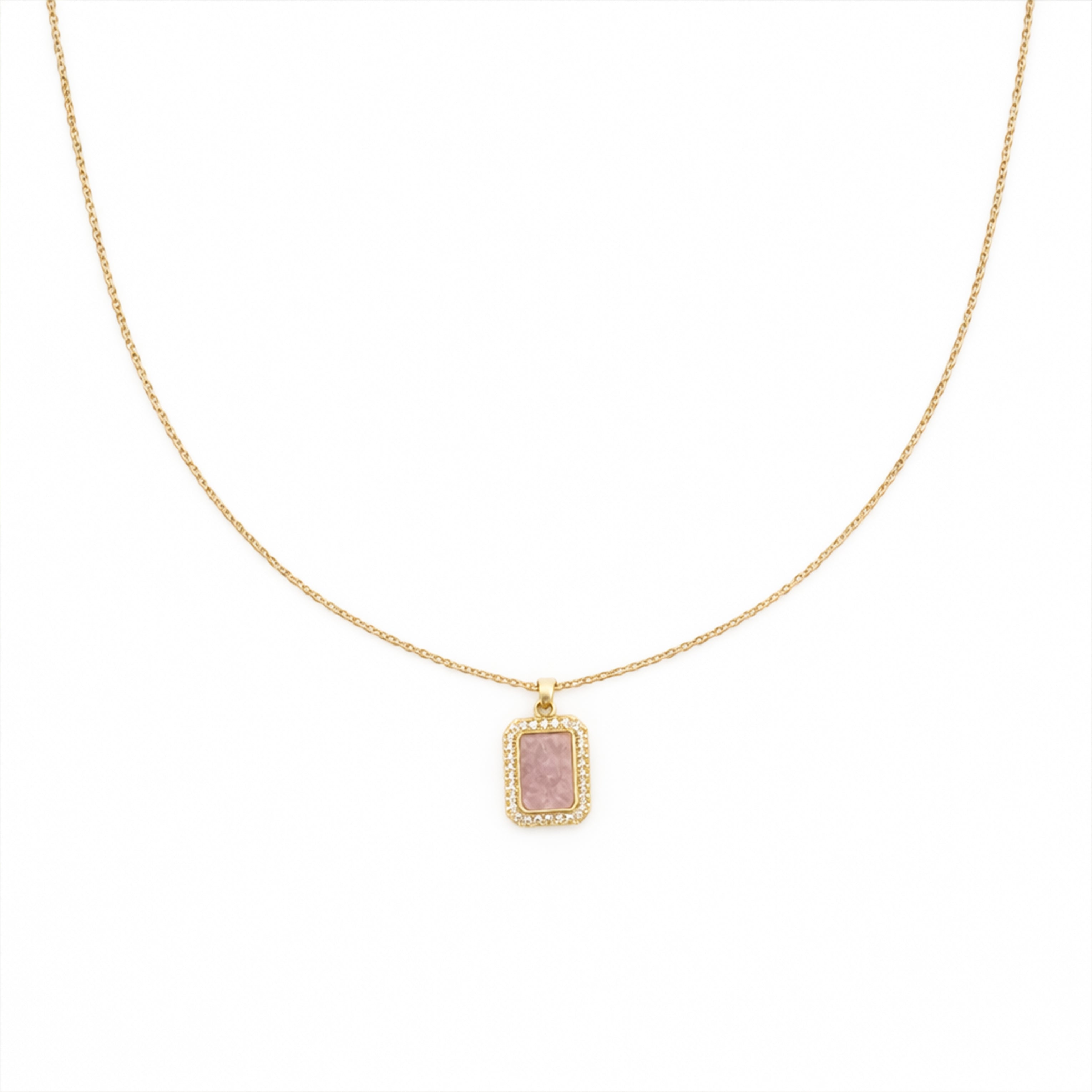 Pink Stone Halo Pendant Necklace GWN -152