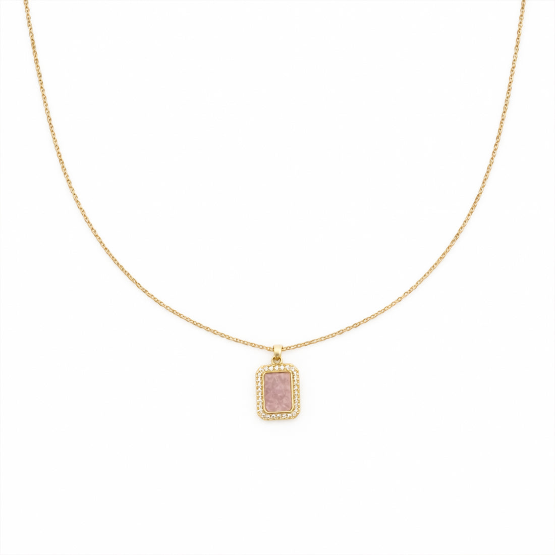 Pink Stone Halo Pendant Necklace GWN -152