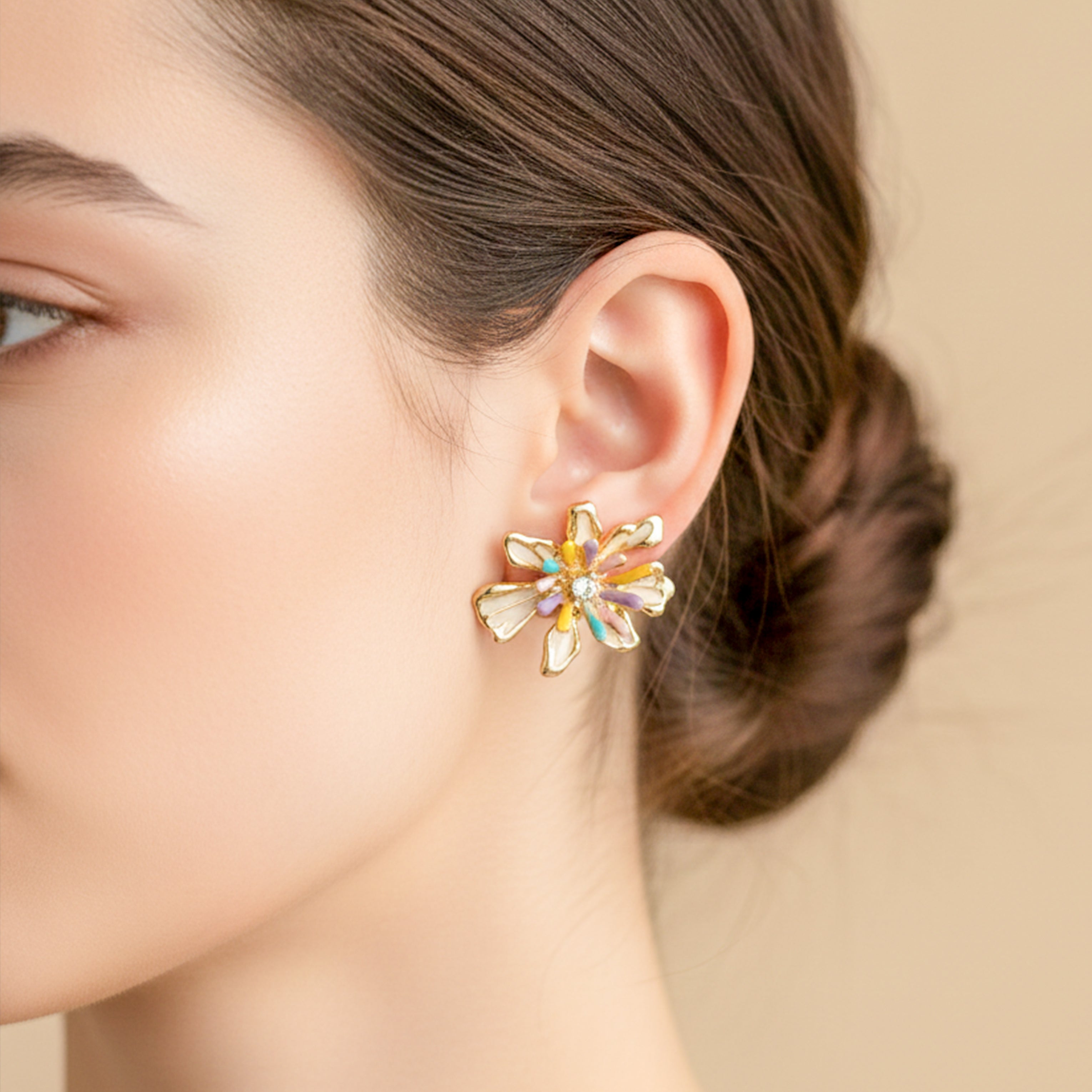 Multicolor Floral Stud Earrings GWE -154
